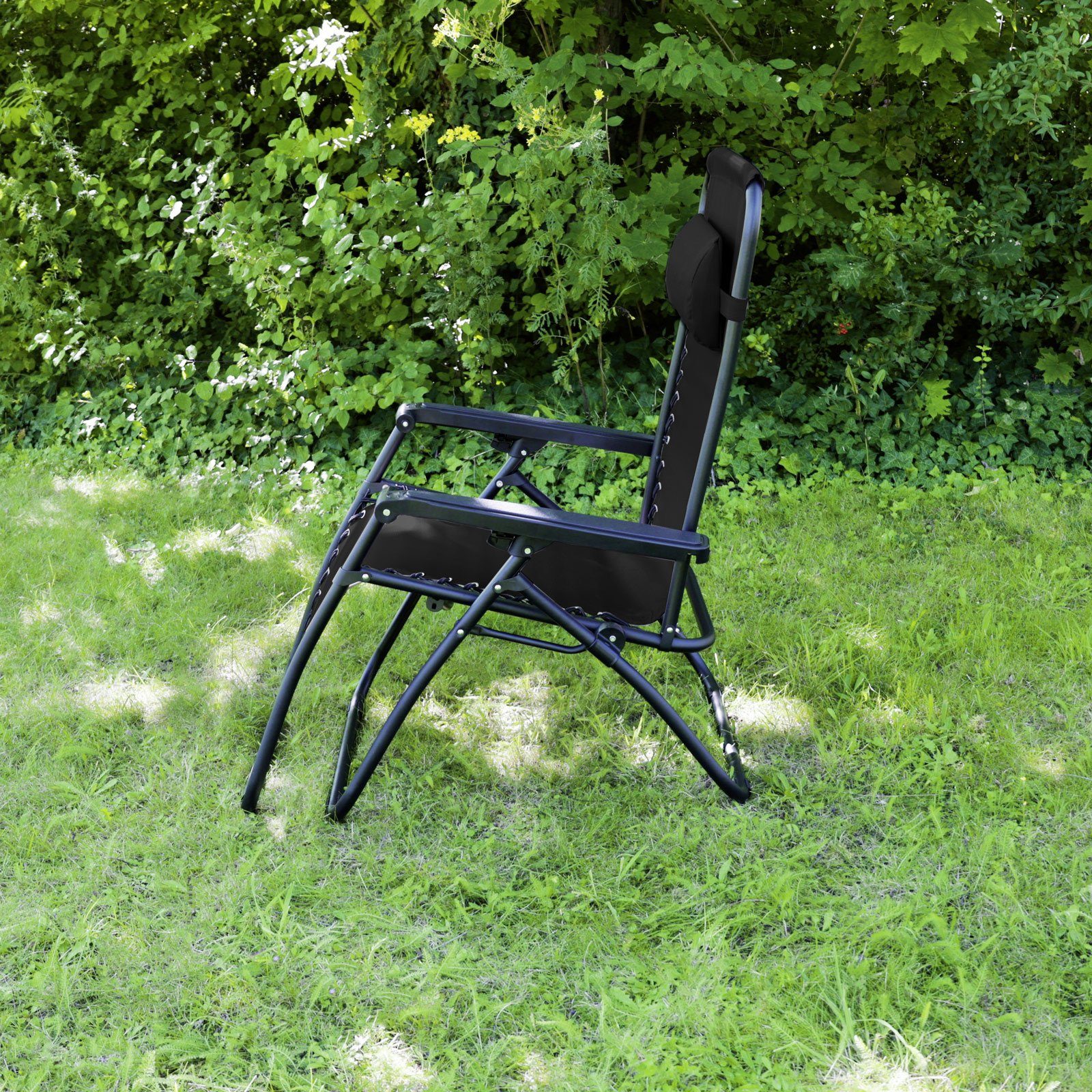 SVITA Campingstuhl (2er Set), Gartenstuhl, mit Kopfkissen, klappbar, Armlehne, Schwarz