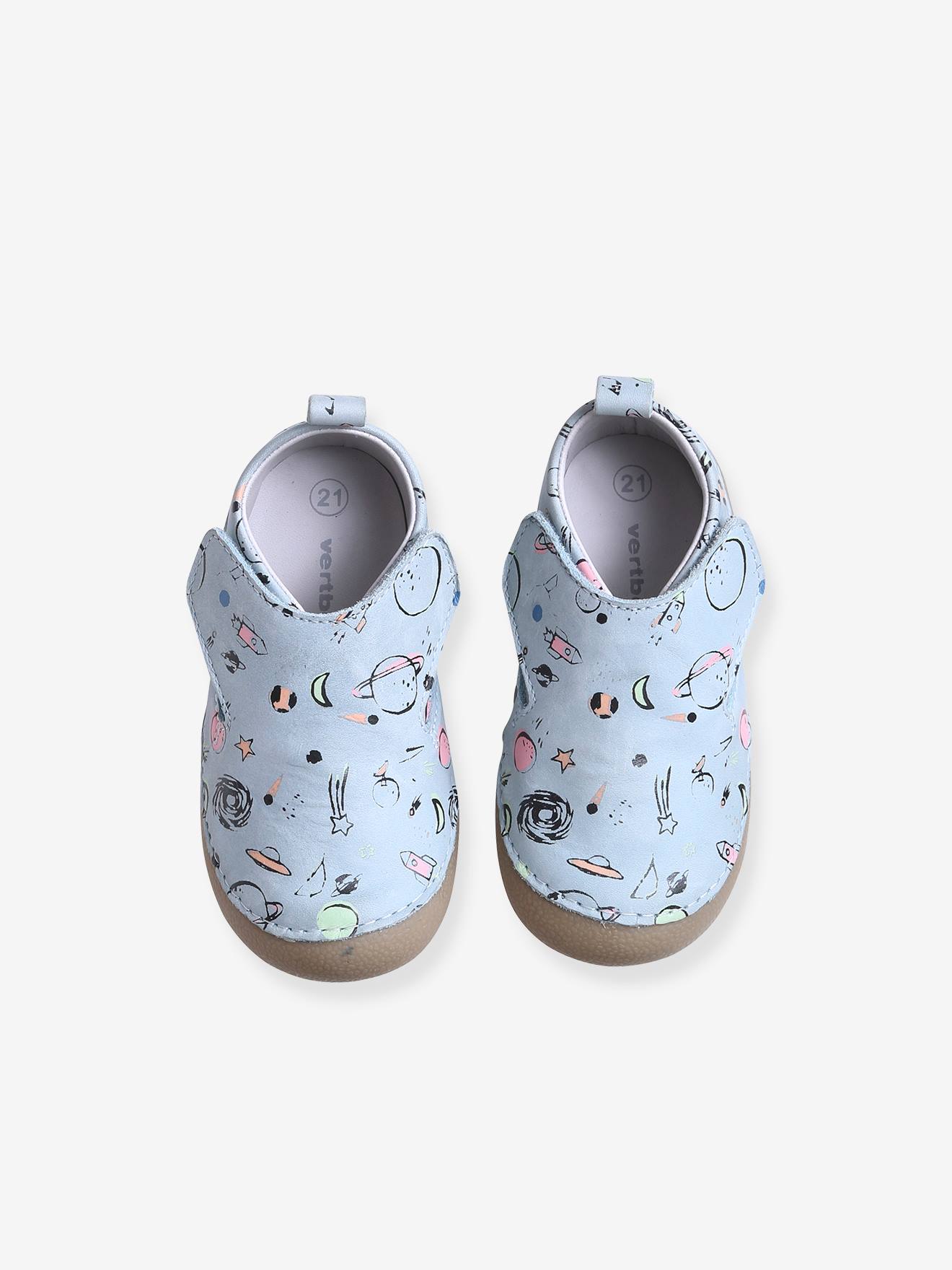 Chaussons bébé garçon en cuir détails phosphorescents bleu