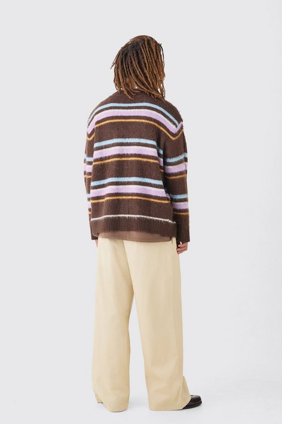 Kastiger flauschiger Cardigan mit Streifen