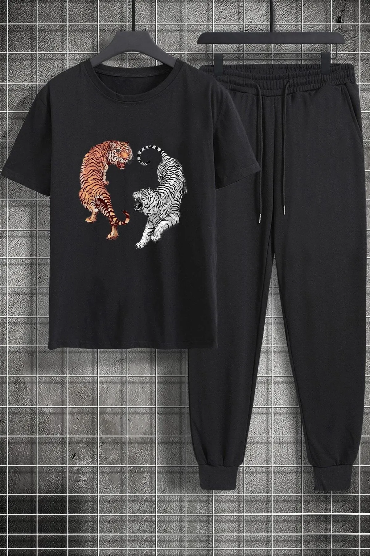 uyguntarz  Zweiteiliges Unisex-Trainingsanzugset mit Tigermuster
