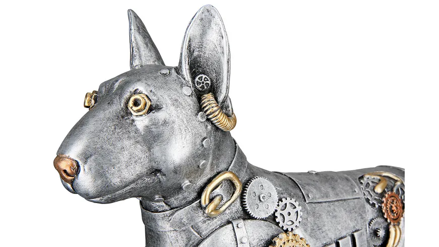 GILDE Figur Pitbull Steampunk H=29cm Silberfarben