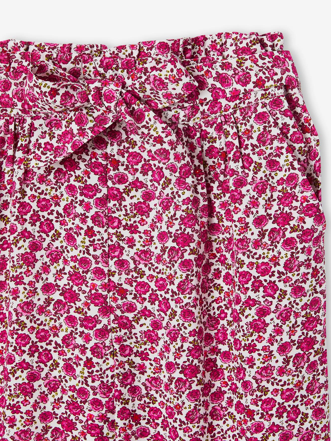 Vertbaudet Mädchen 3/4-Hose aus fließendem Stoff, Blumenprint Oeko-Tex - grün bedruckt