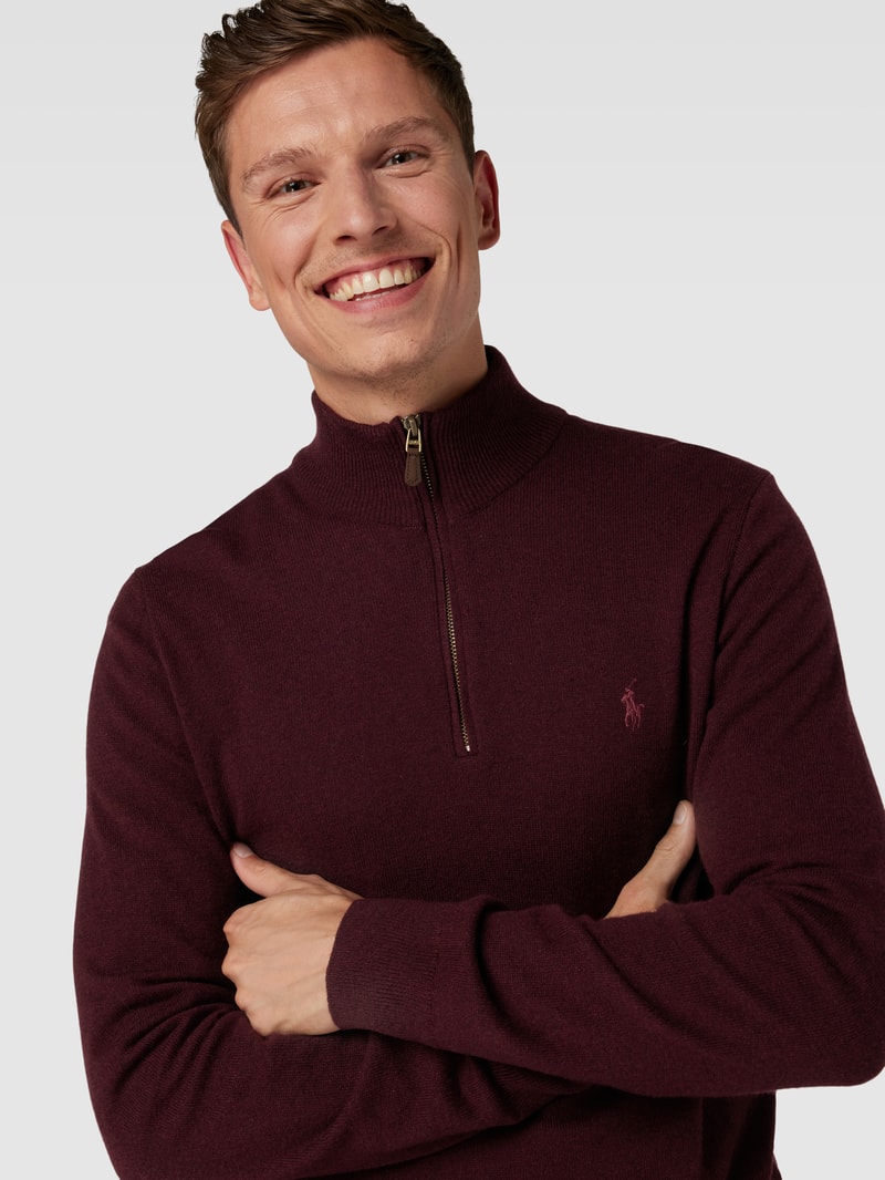 Strickpullover aus Wolle mit Logo-Stitching in bordeaux rot