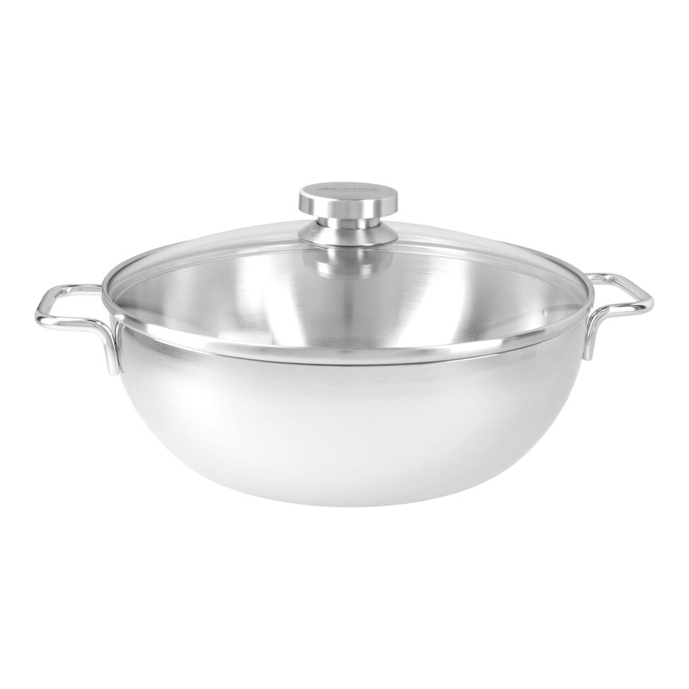 Konische Schmorpfanne mit Glasdeckel 28 cm, 18/10 Edelstahl
