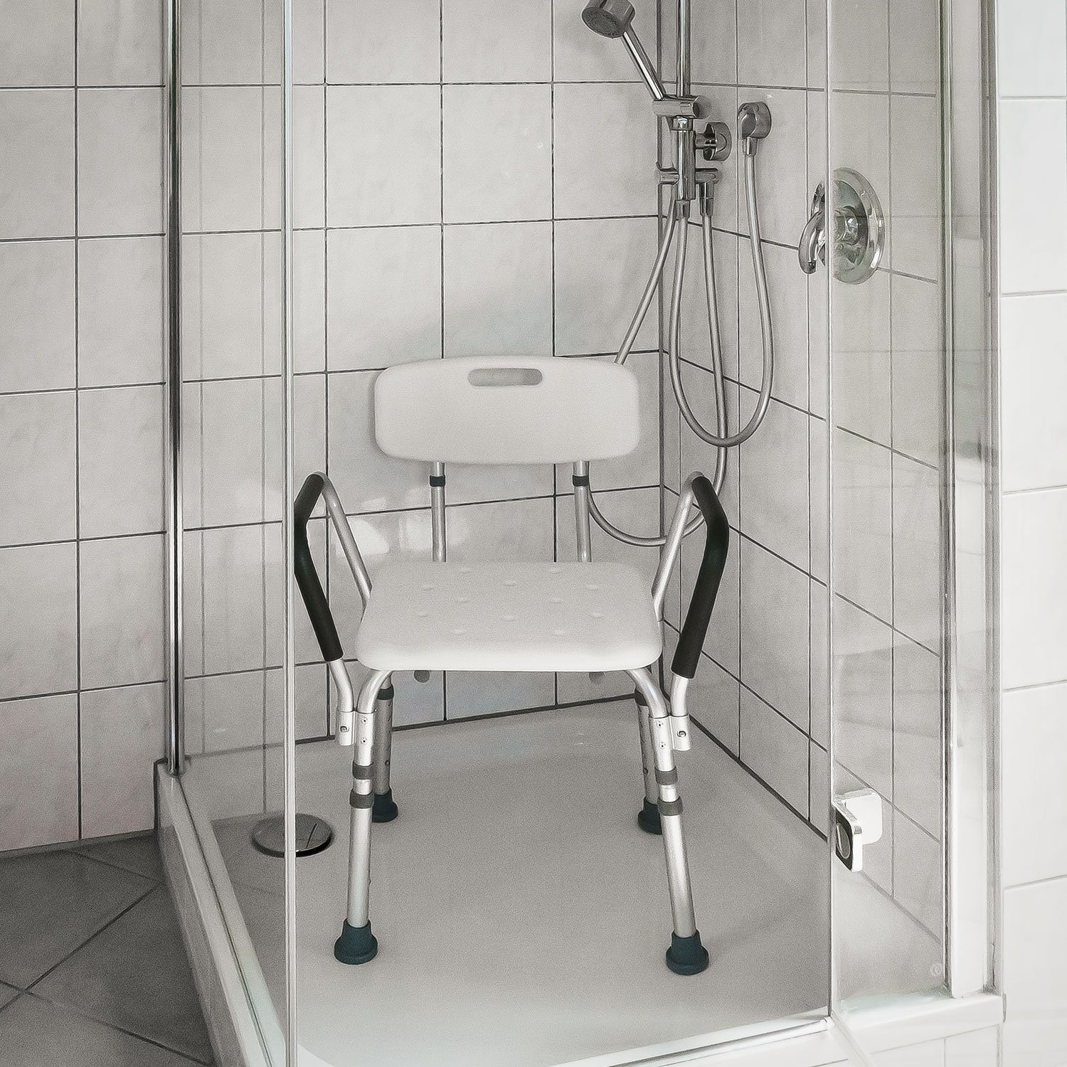 flexilife Duschhocker Duschsitz Duschhocker mit Rückenlehne und Armlehne - 110 kg belastbar