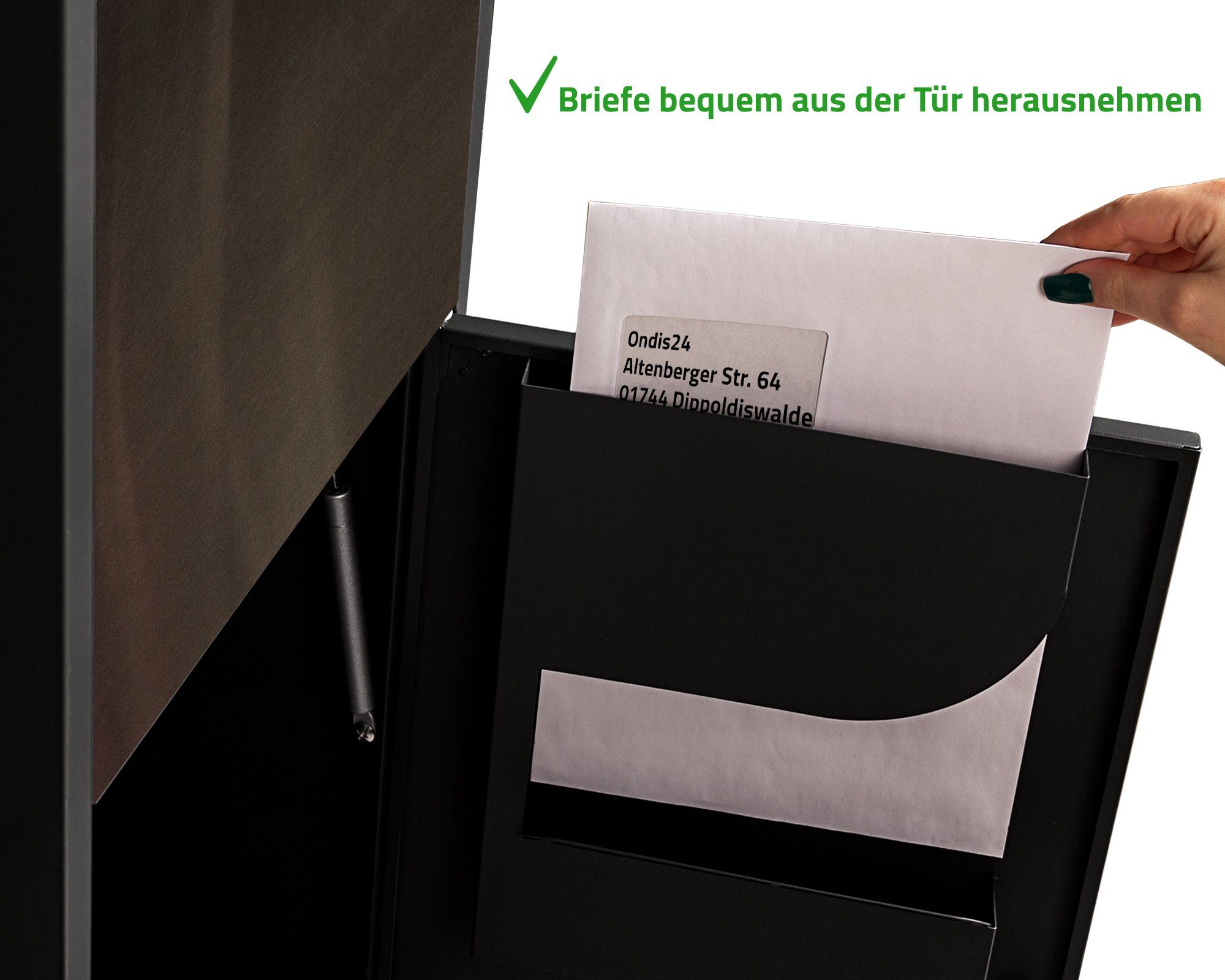 ONDIS24 Paketbox Postbox Briefkasten für Pakete, Päckchen, Warensendungen und Briefe mit Paketsafe, Edelstahl, pulverbeschichtet, rostfrei, galvanisiert, mit Gasdruckfedern