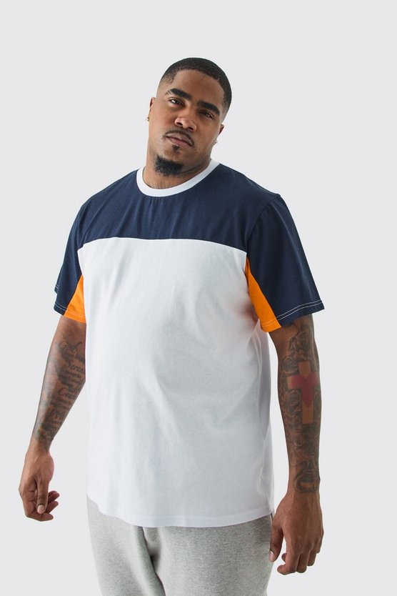 Plus dunkelblaues Colorblock T-Shirt