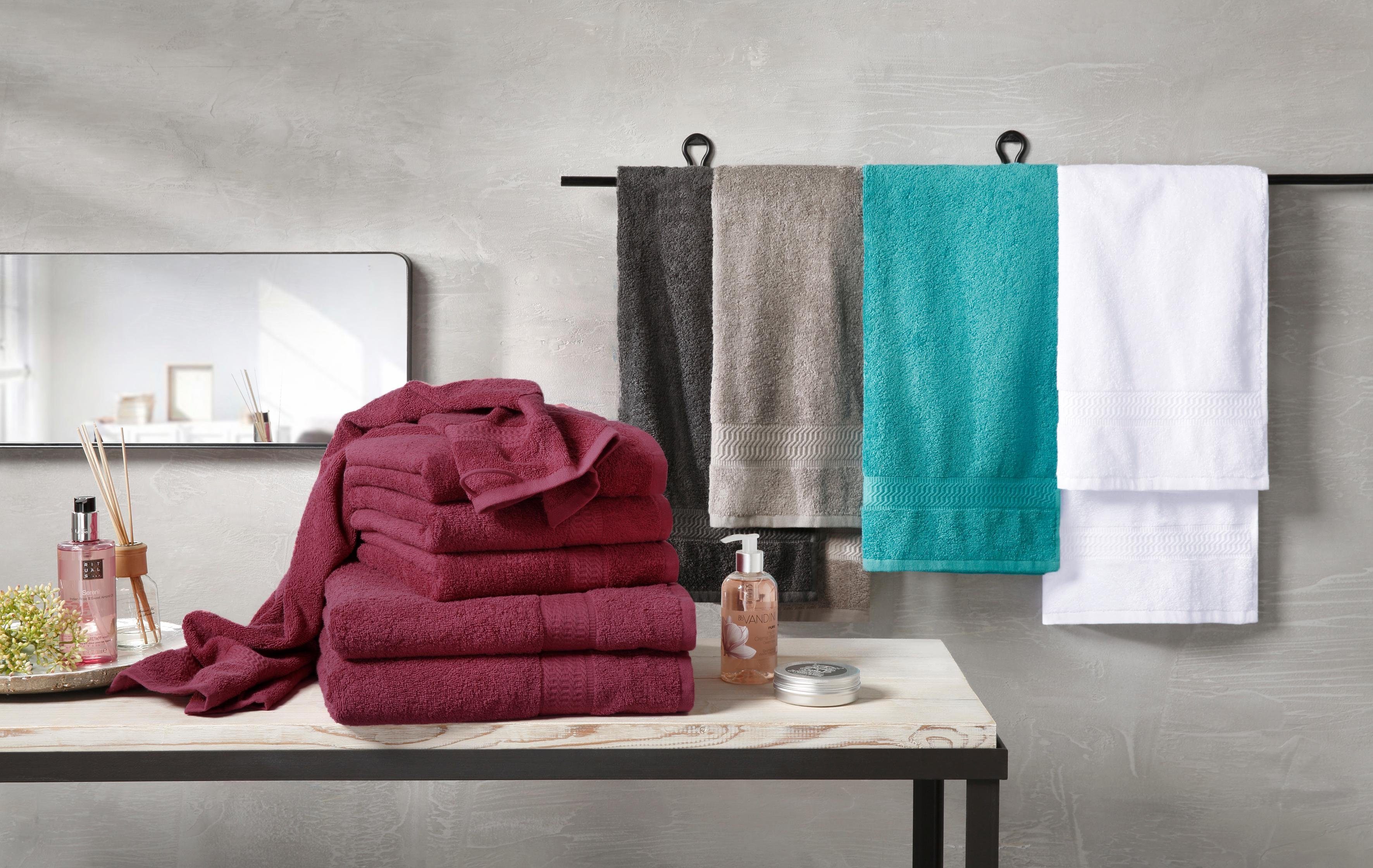 my home Handtuch Set Juna, Walkfrottee, (Set, 6-tlg), Handtuch-Set, mit Bordüre, Handtücher in Uni-Farben, 100% Baumwolle