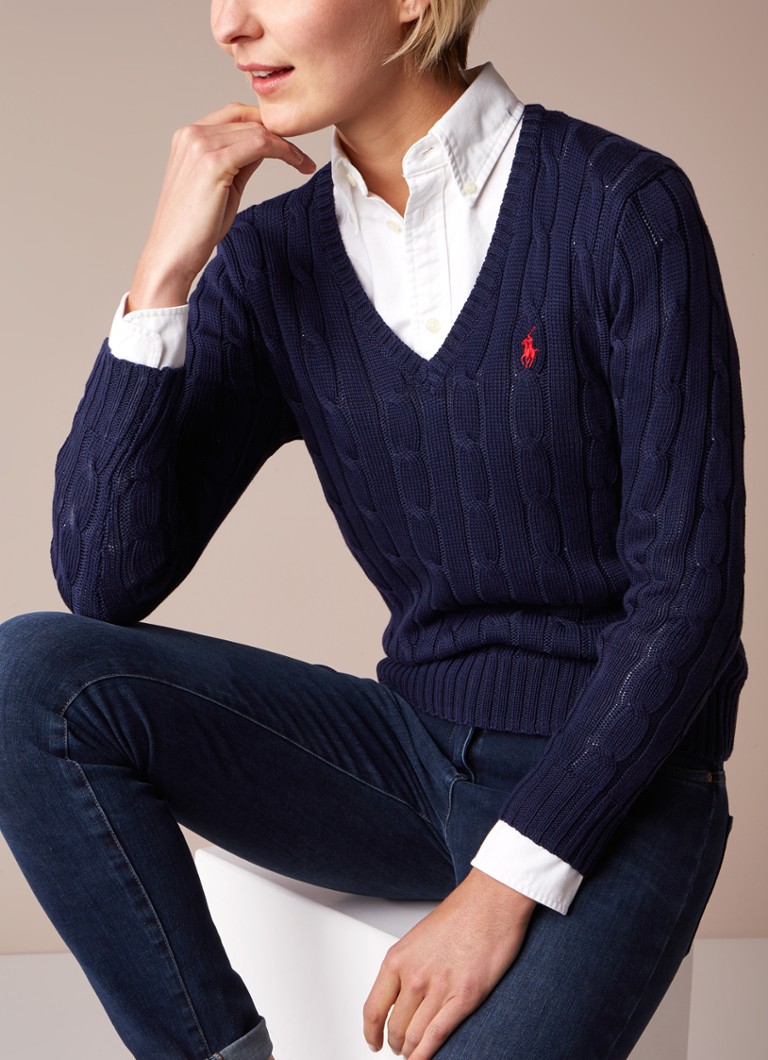 Klasikinis Ralph Lauren megztinis su kabelio formos V formos iškirpte