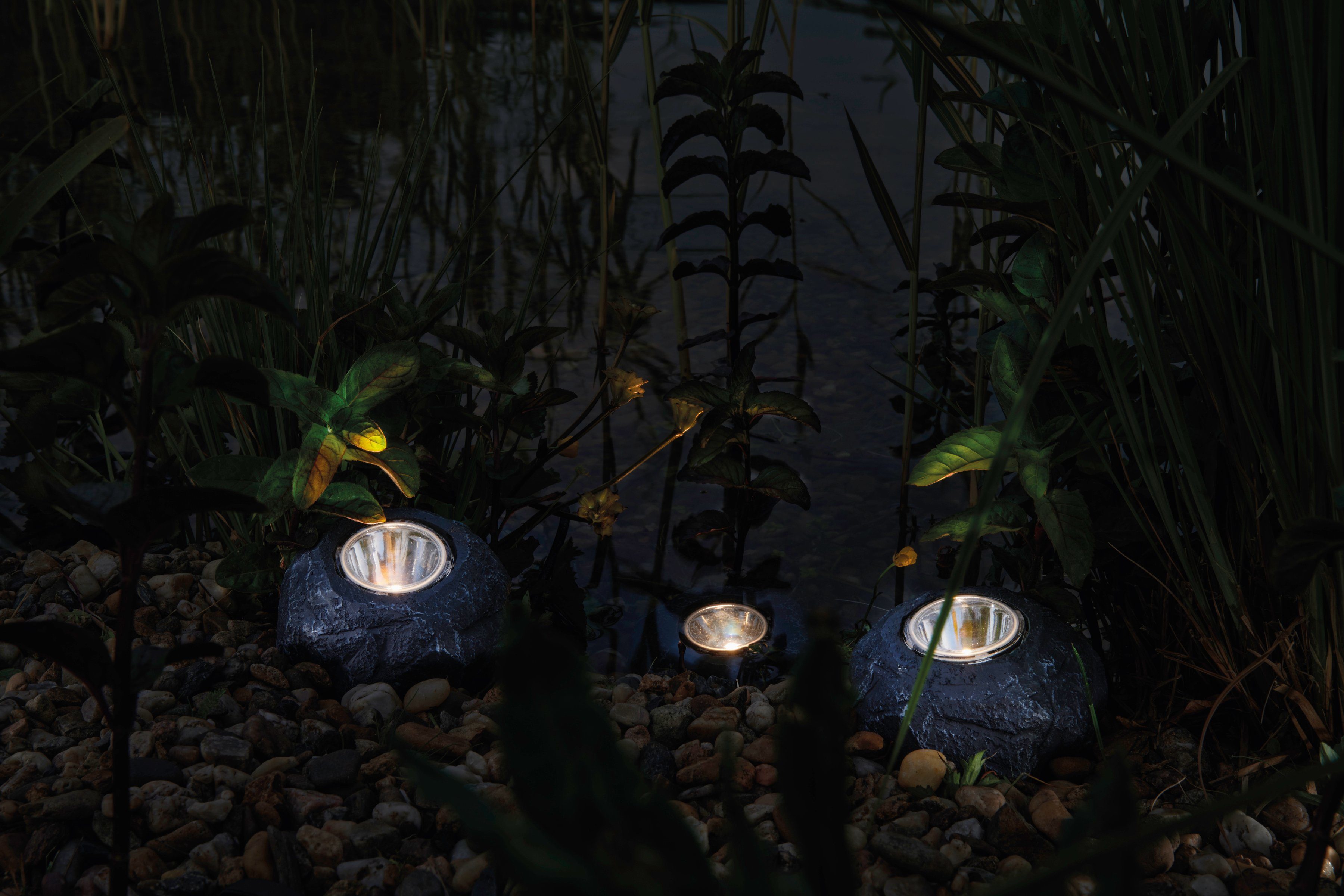Pontec Teichleuchte PondoStar LED Rocklight Set 3, Schieferoptik