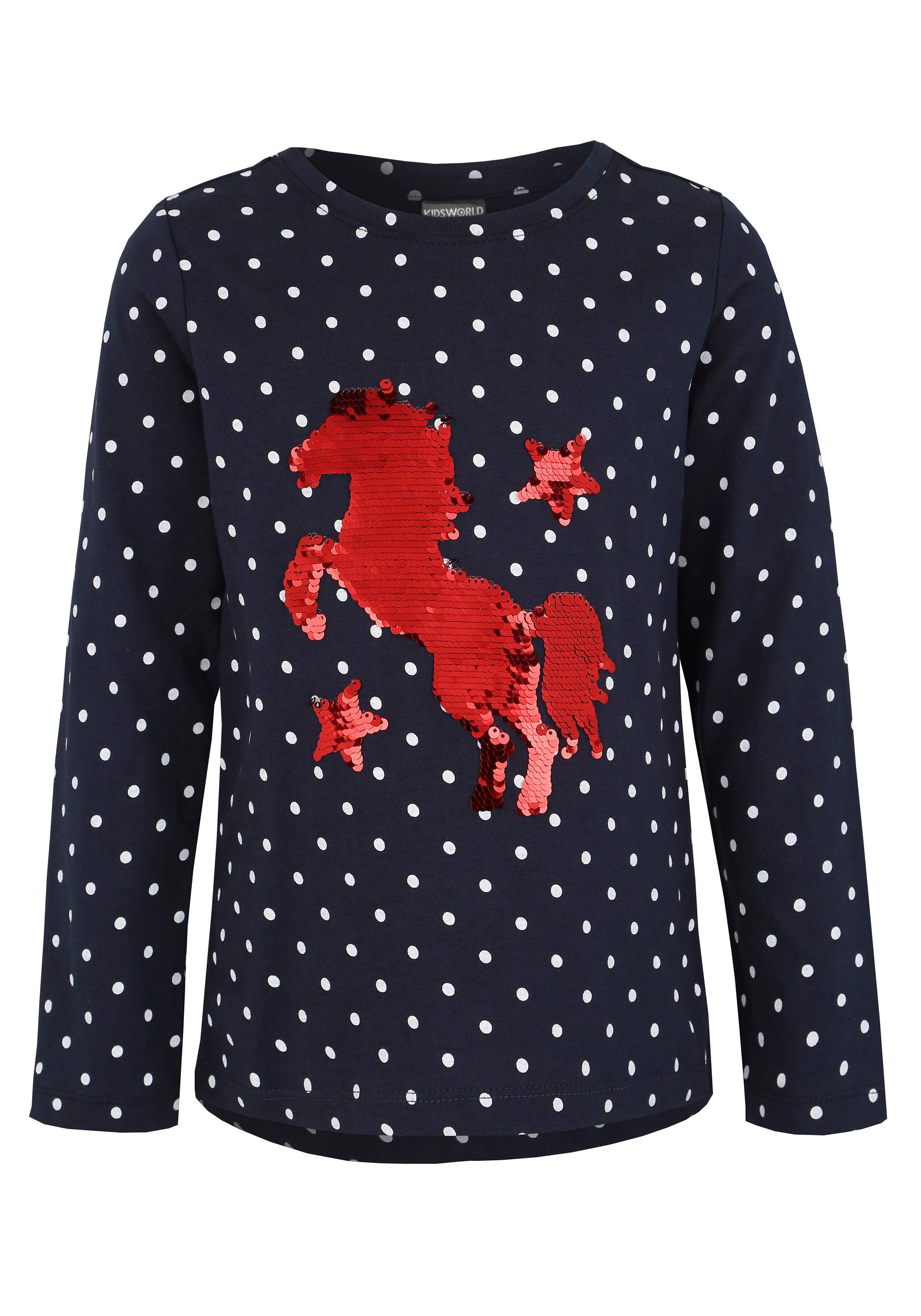 KIDSWORLD Langarmshirt PFERD mit aufwendiger Wendepailletten Applikation