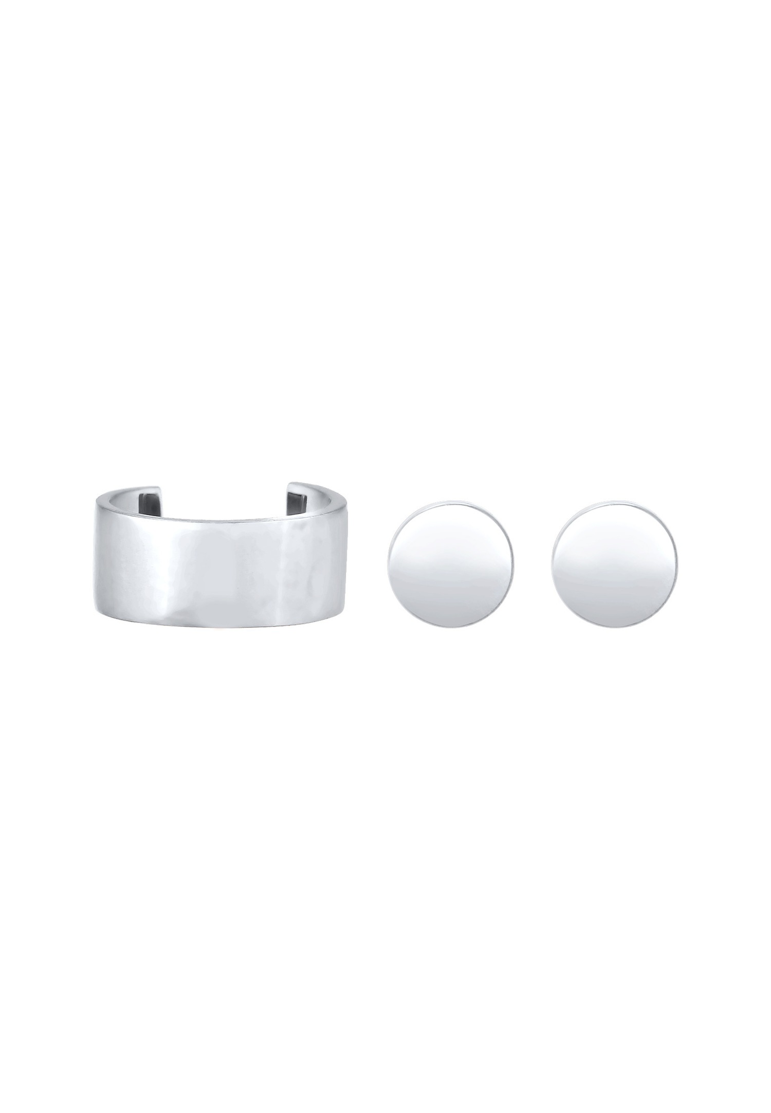 Elli Set Earcuff Basic Minimal Geo Stud Earrings for Women - (925/1000) Silver