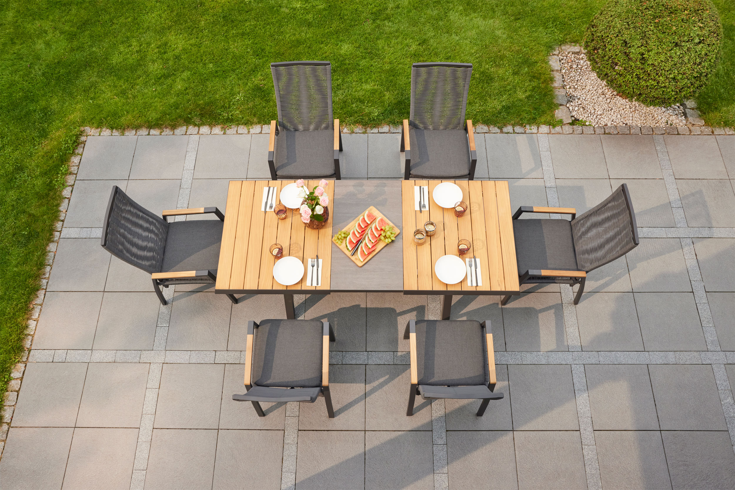 OUTDOORAusziehtisch Keramik/Teak