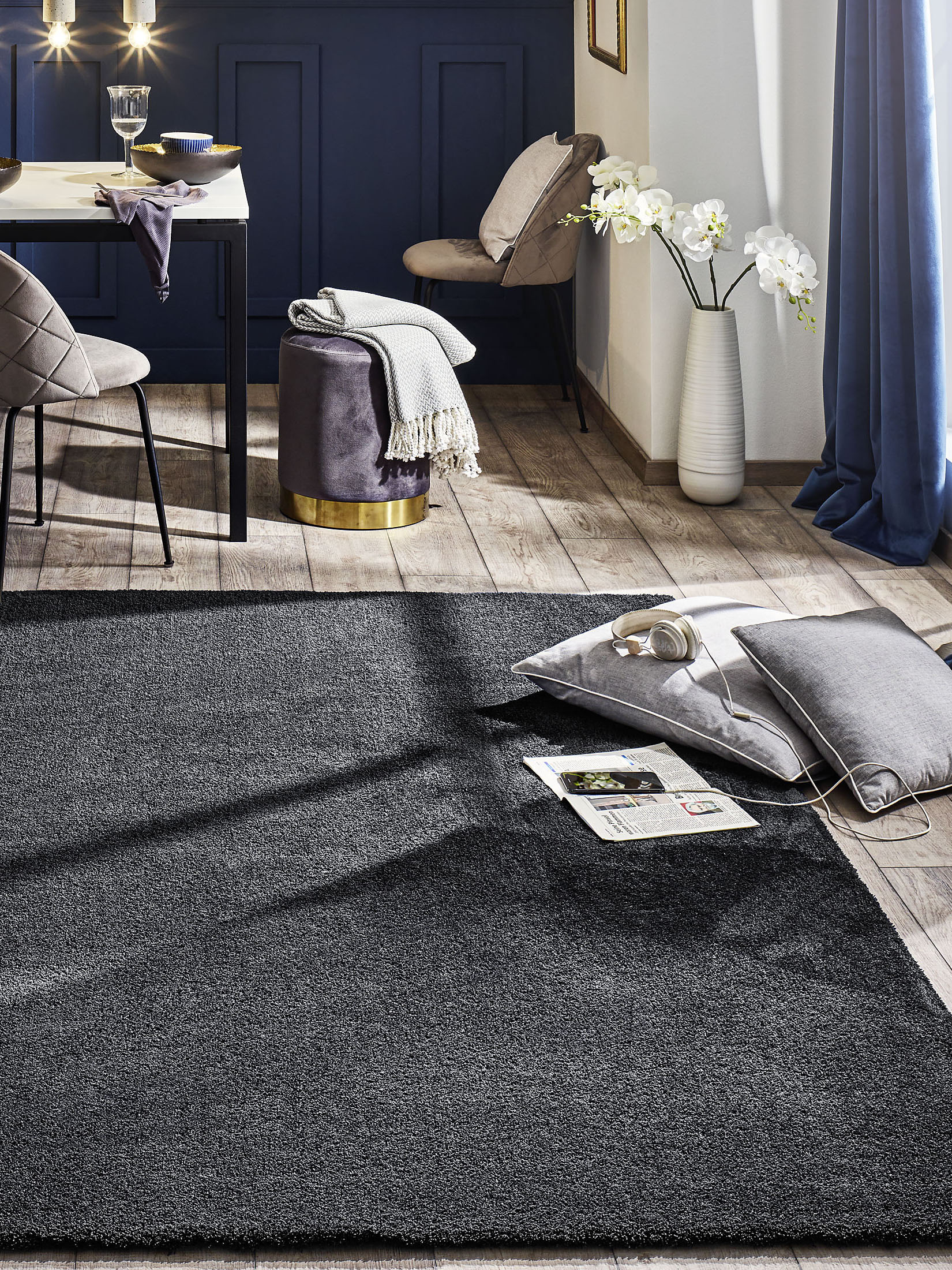 Sensation Hochflor-Teppich, Dunkelgrau