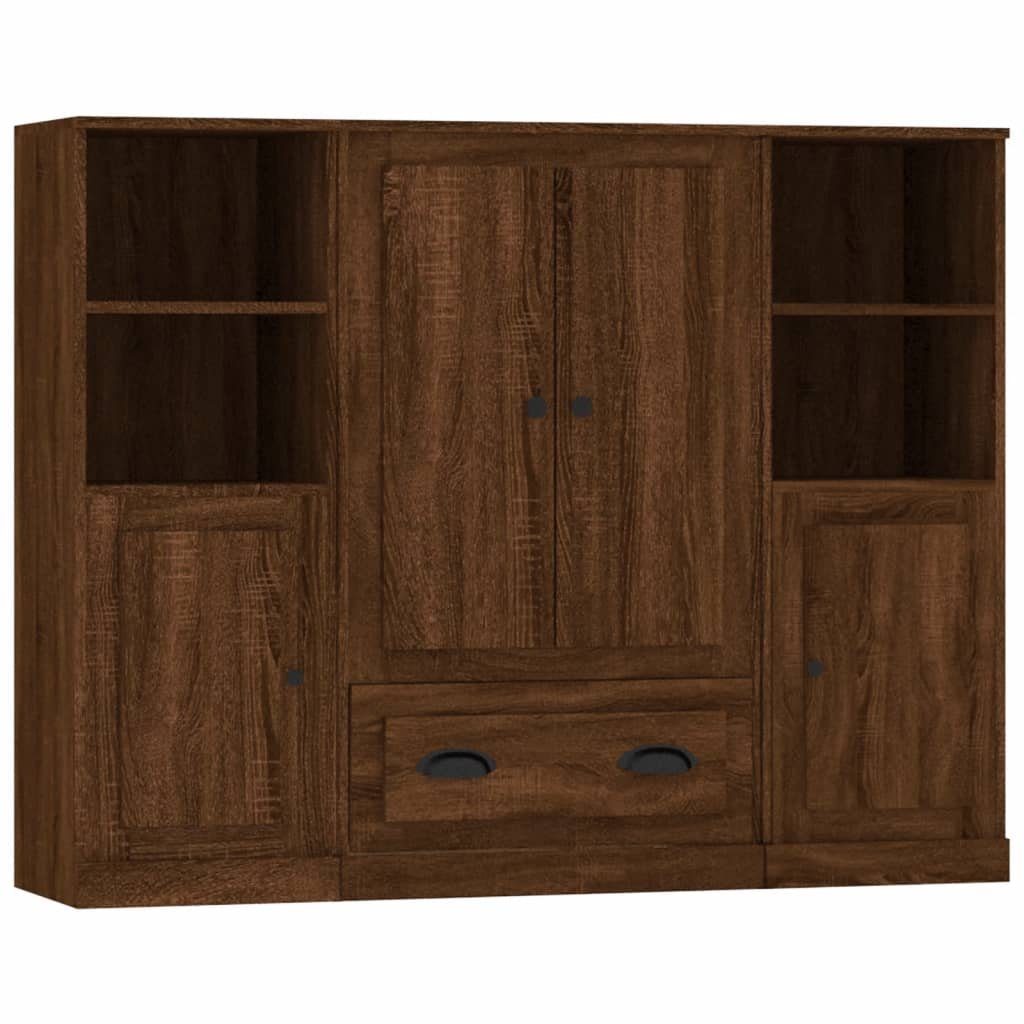 vidaXL Anrichte Highboards 3 Stk Braun Eichen-Optik Holzwerkstoff