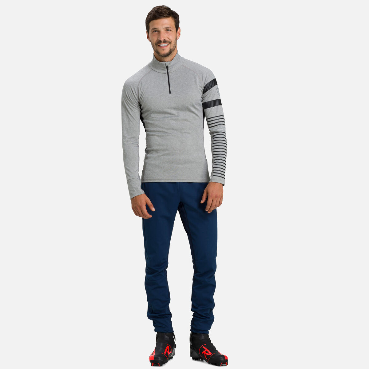 Herren-Baselayer-Oberteil Poursuite mit halbem Reißverschluss