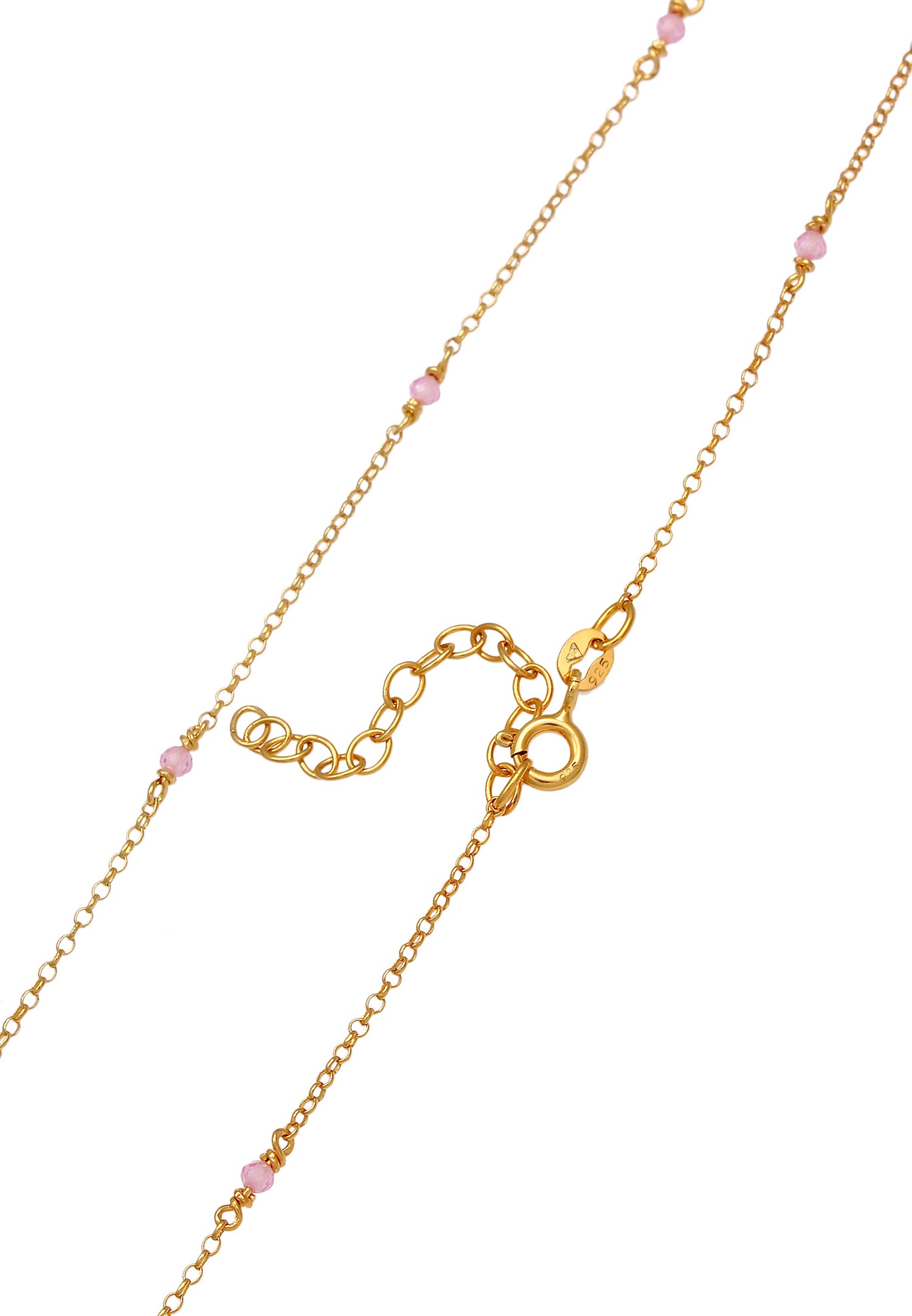 Женска огрлица Elli Filigree Trend са перлама од ружичастог кварца у сребру позлаћеном 925 злата