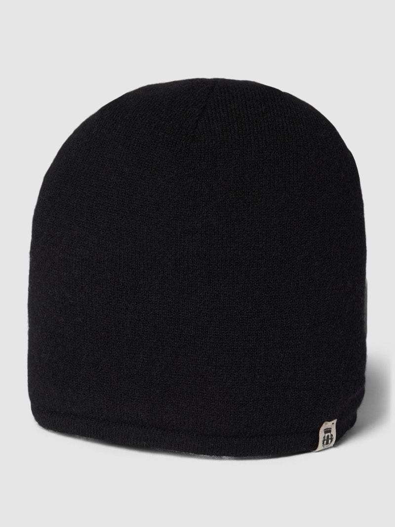Beanie aus Kaschmir mit Label-Detail in schwarz