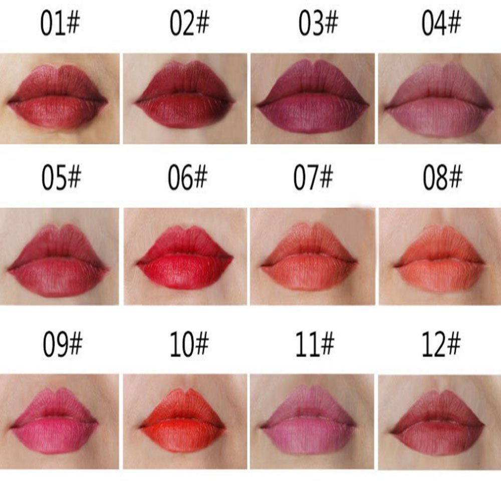 POCHUMIDUU Lipliner Lippenstift, 12 Farben, Lipliner-Stift, wasserfester Lipliner, 12-tlg., Konturstifte mit Deckel