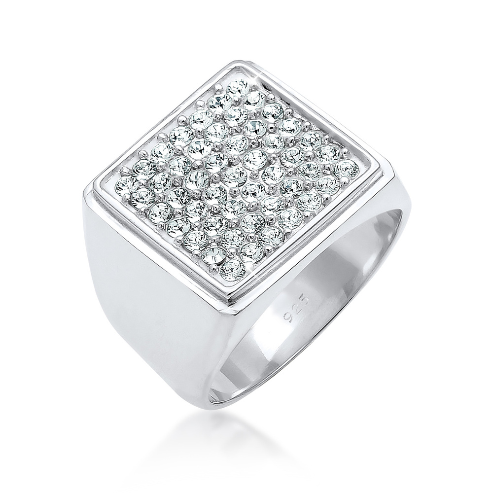 Elli PREMIUM Elli PREMIUM Bague Siegelring Geo Kristalle 925 Silber Bague
