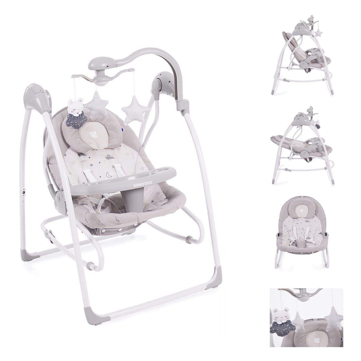 Kikkaboo Babywippe Babywippe Mia Stella 2 in 1, Schaukelstuhl Musik verstellbare Rückenlehne