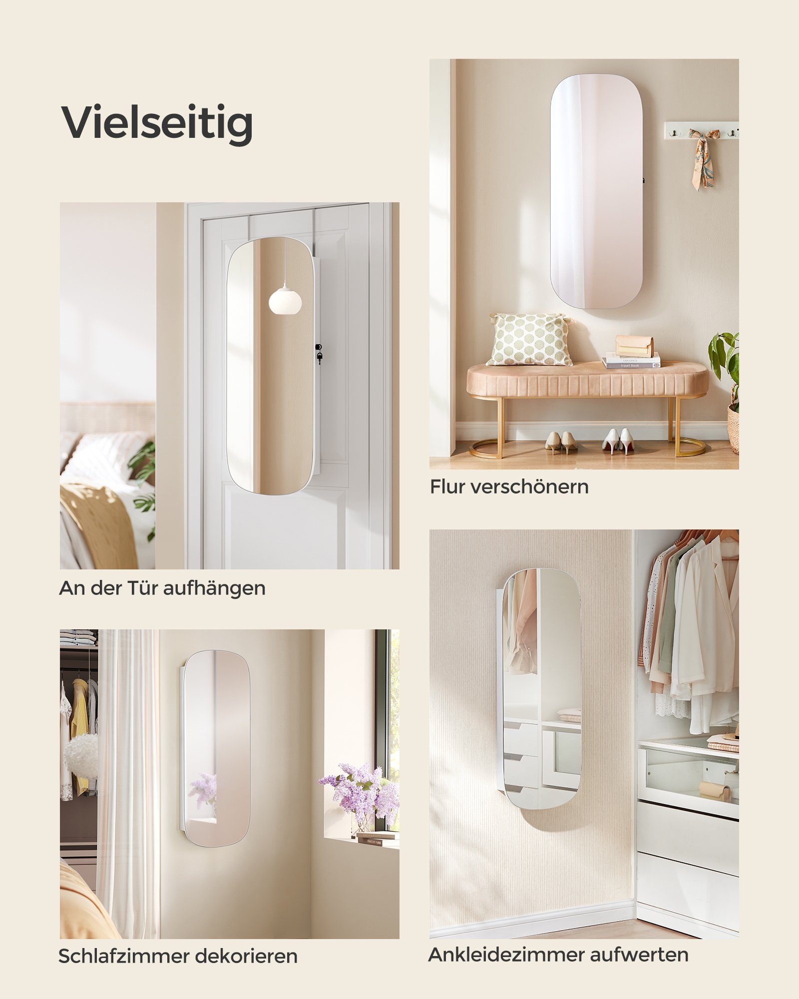 SONGMICS Schmuckschrank Spiegelschrank Wandschrank, mit LED-Beleuchtung