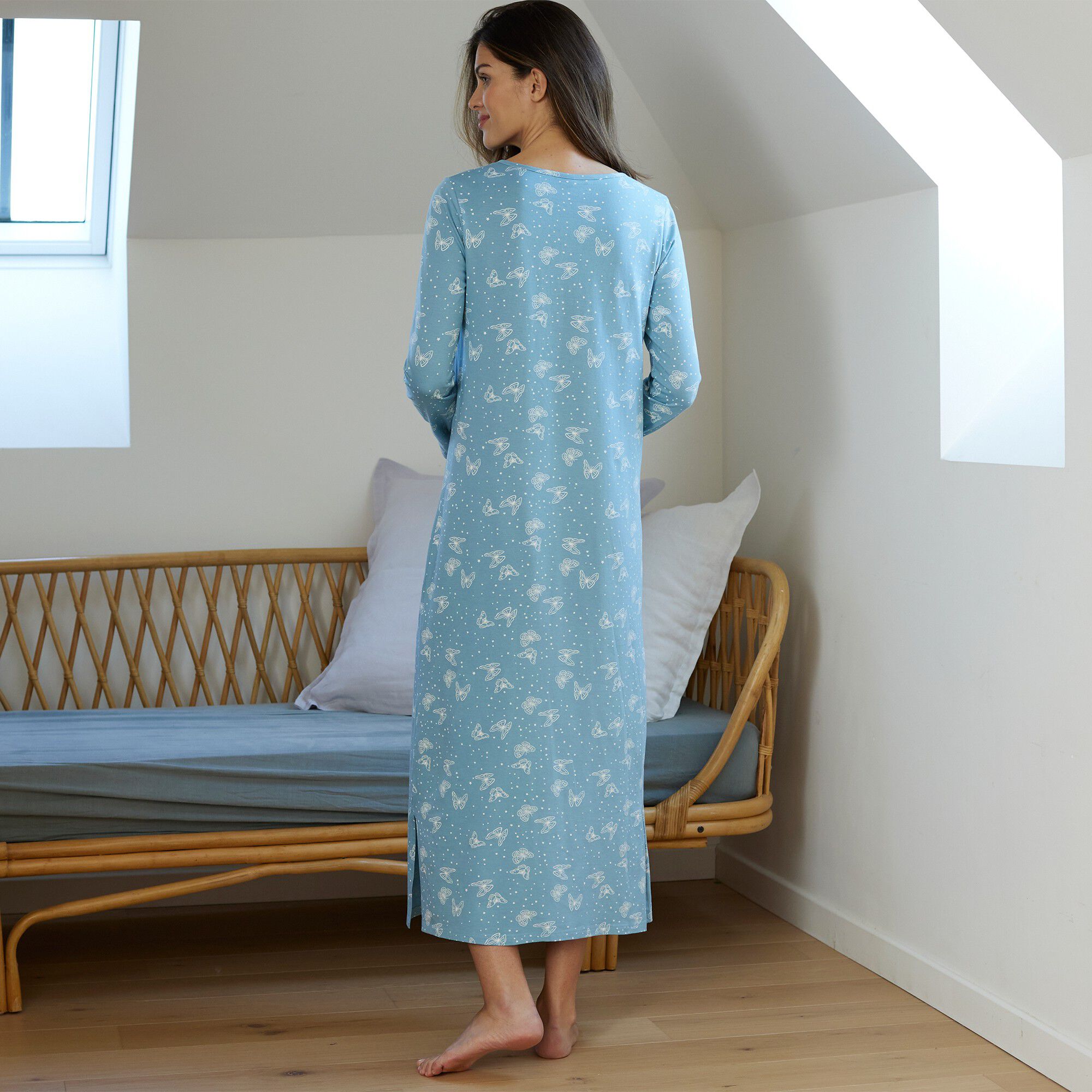 Chemise de nuit longue manches longues imprimée 