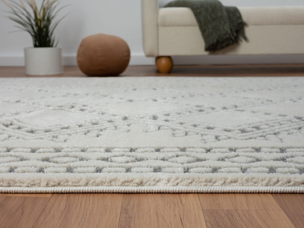MyFlair Teppich Moroccan Calm, 100 cm x 200 cm, Farbe weiß, rechteckig, Florhöhe 19mm