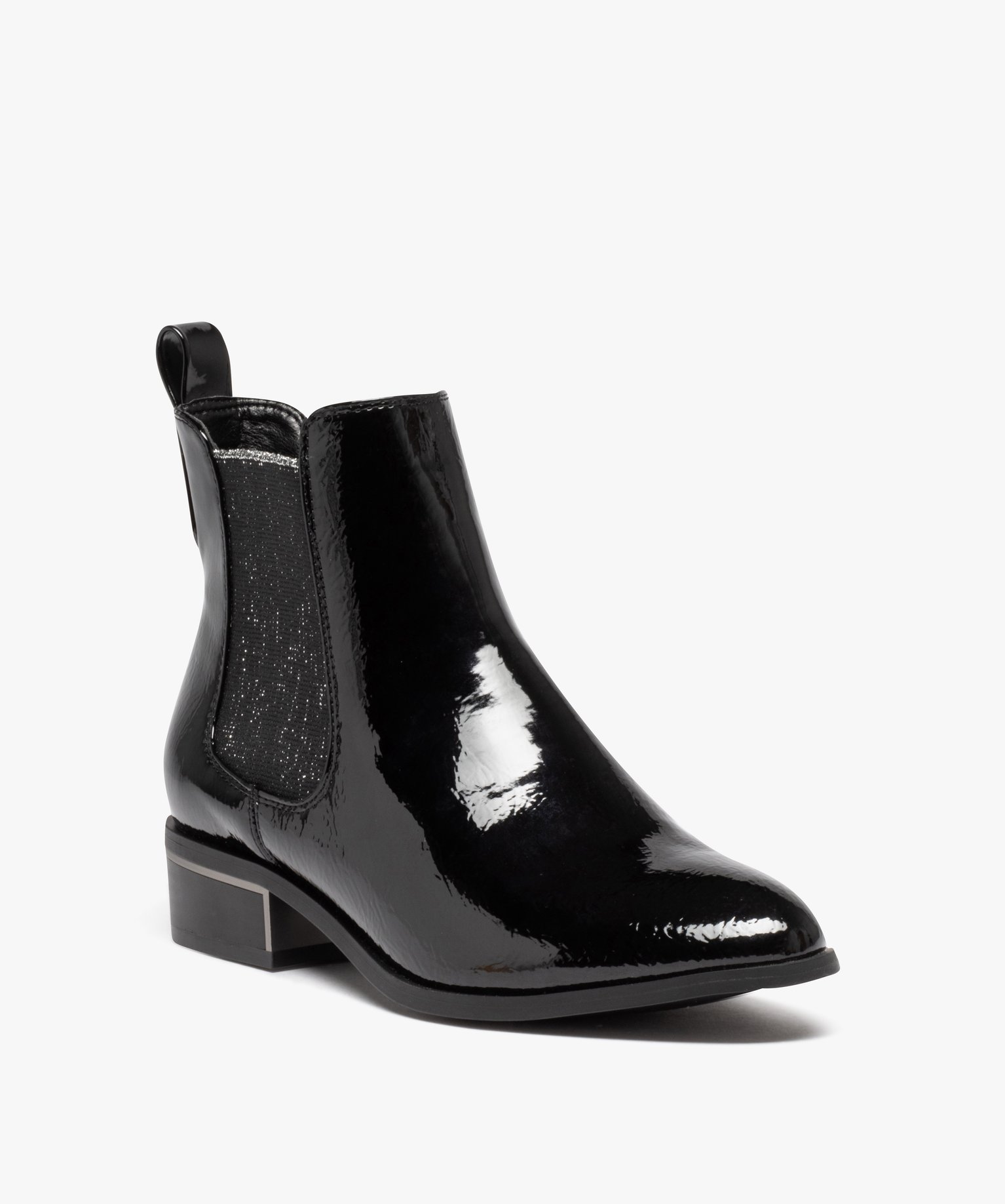 Boots femme style Chelsea dessus vernis avec élastiques pai... noir | GEMO