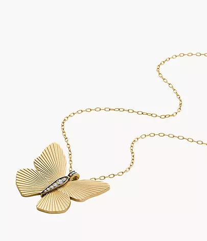Fossil Kette Metamorphosis Anhänger Butterfly Edelstahl goldfarben