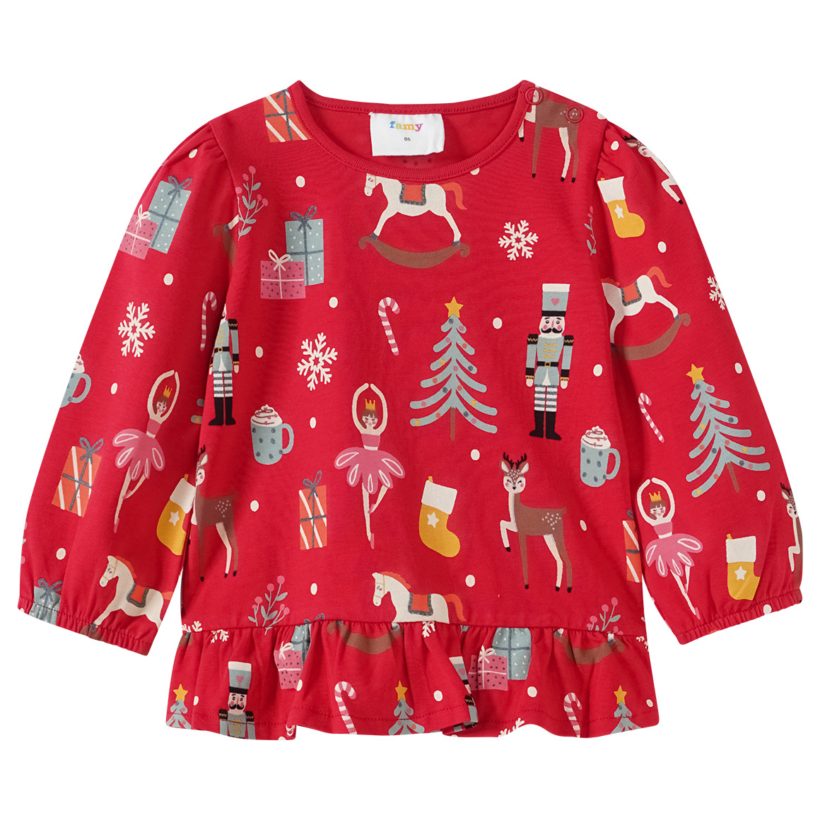 Baby Weihnachtsshirt mit bunten Motiven rot
