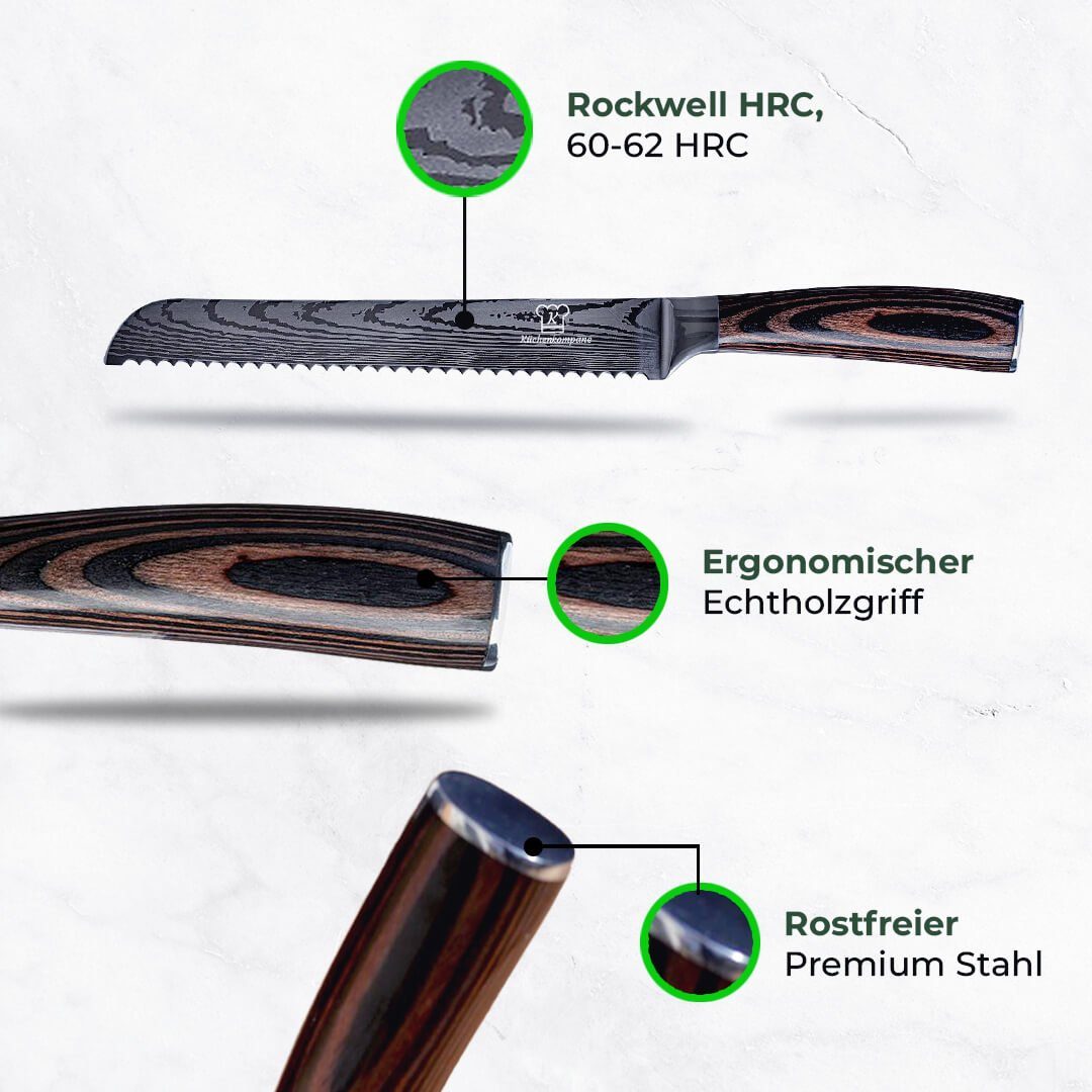 Küchenkompane Brotmesser Asiatisches Brotmesser - Messer aus gehärteter Edelstahl.