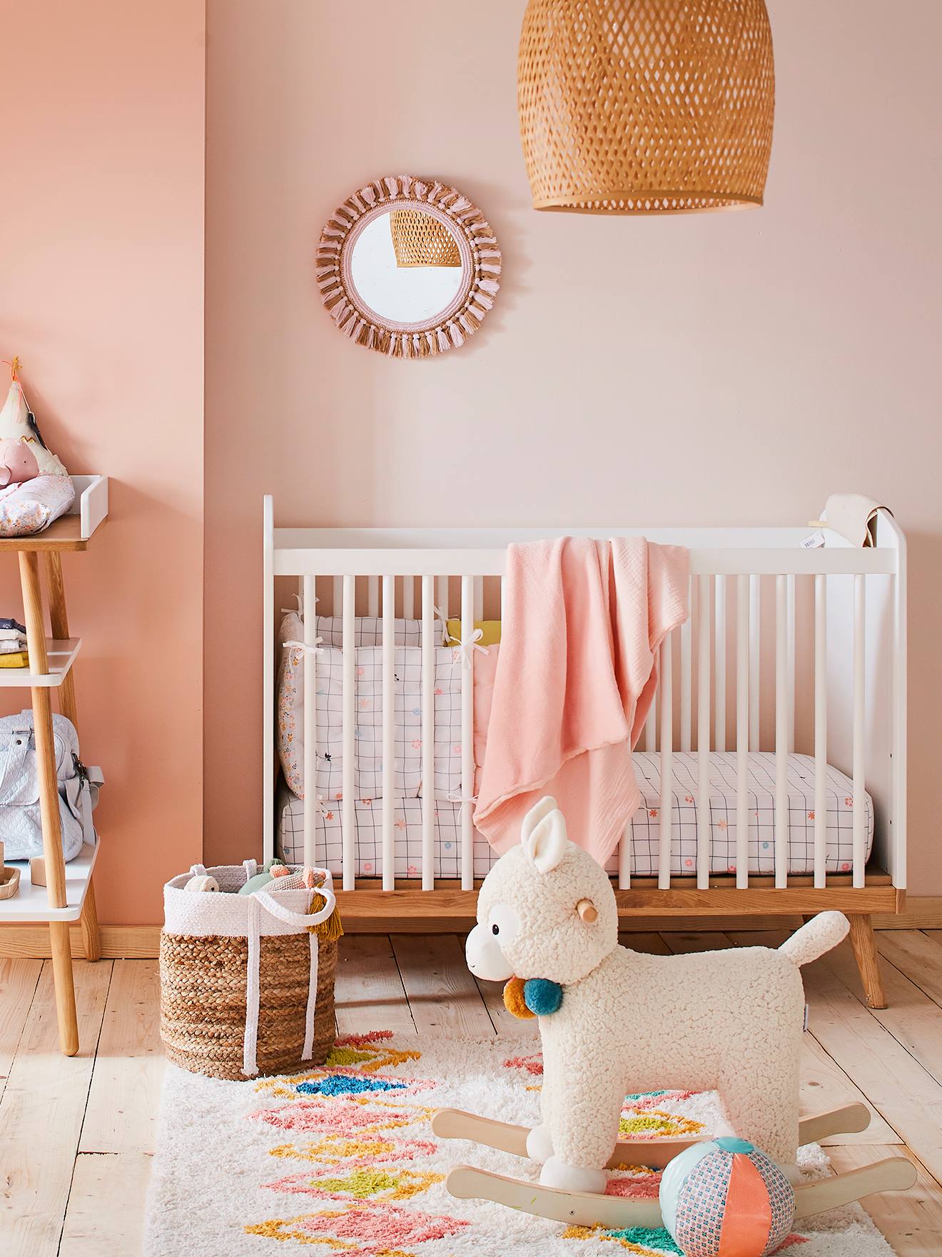 Vertbaudet Babybett KONFETTI mit höhenverstellbarem Lattenrost - weiß/natur