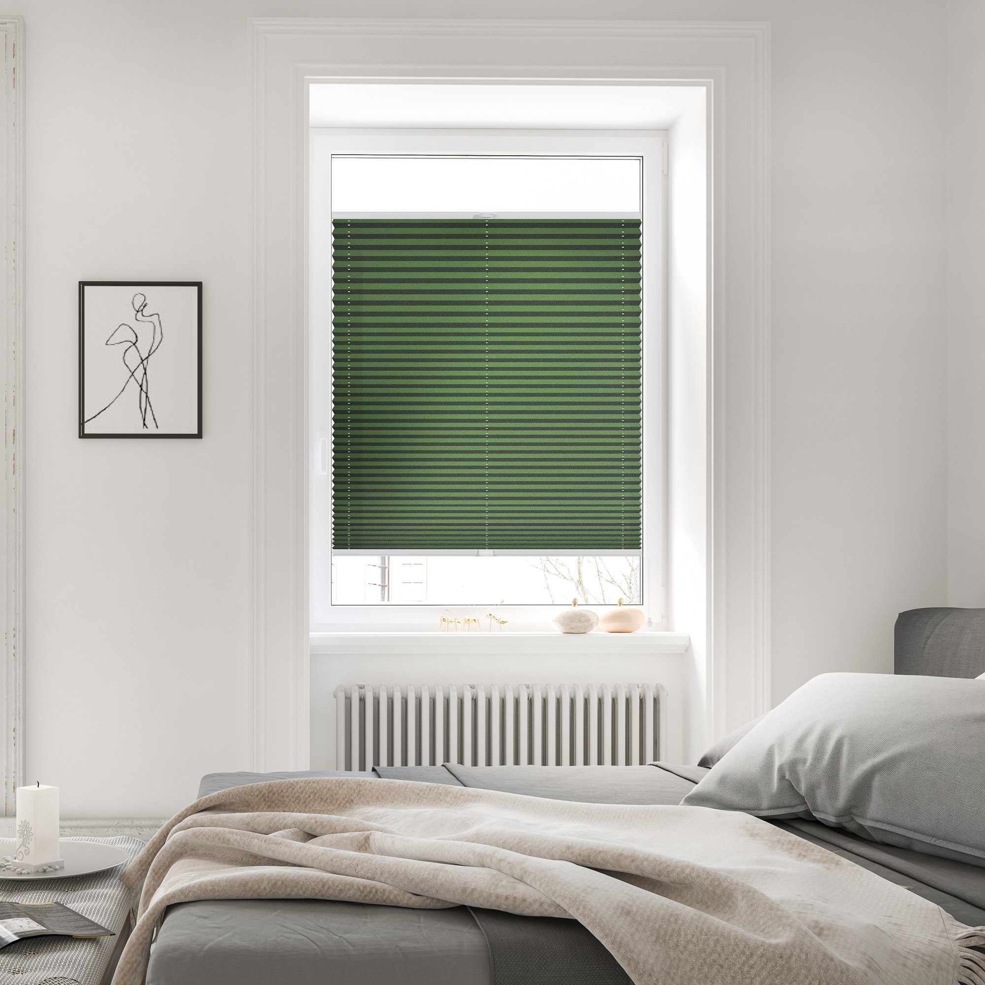 Plissee nach Maß Klemmfix, ohne Bohren, verspannt, blickdicht, Hitzeschutz - Oliv, LICHTBLICK ORIGINAL, blickdicht, inkl. Klemmträger, Klemmbar, klemmen