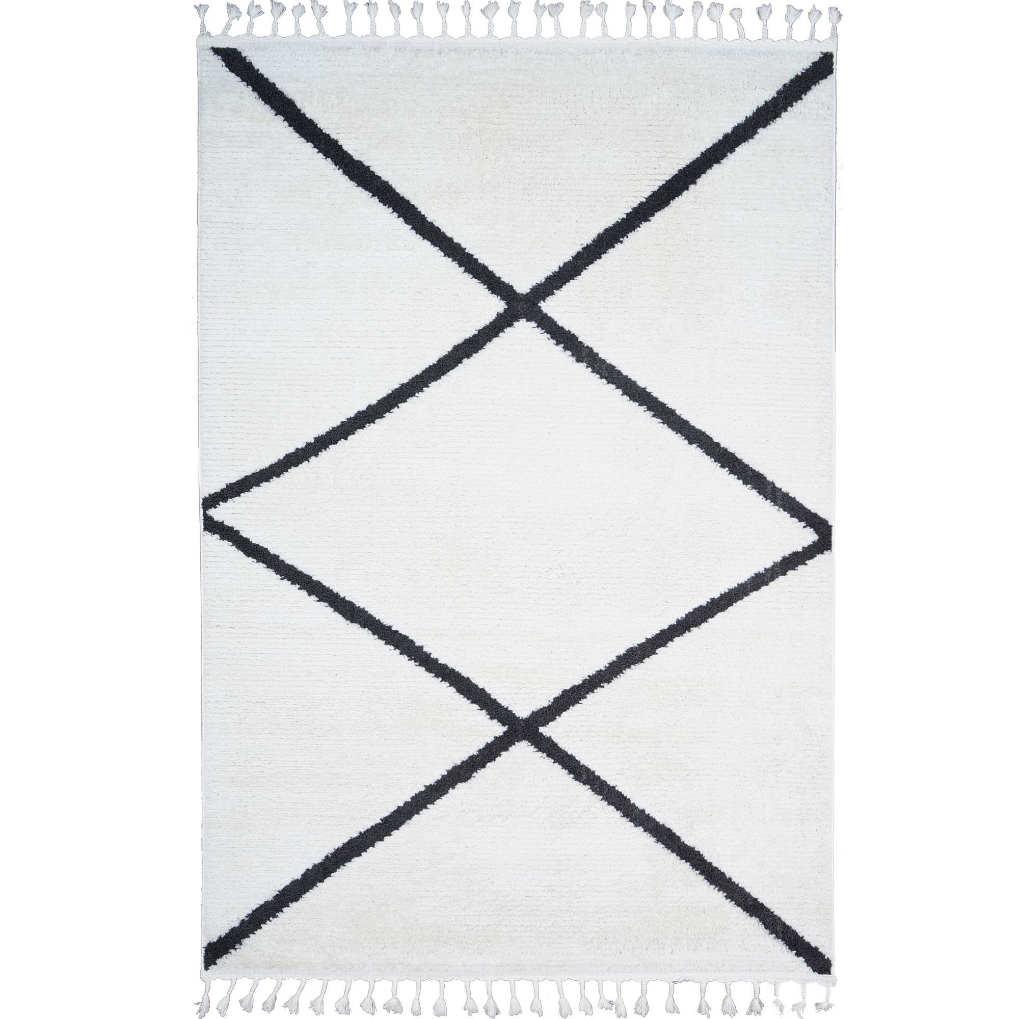 Designteppich BERBER Teppich Wohnzimmer ivory creme weiß kurzflor Fransen Skandi, Consilio Concept