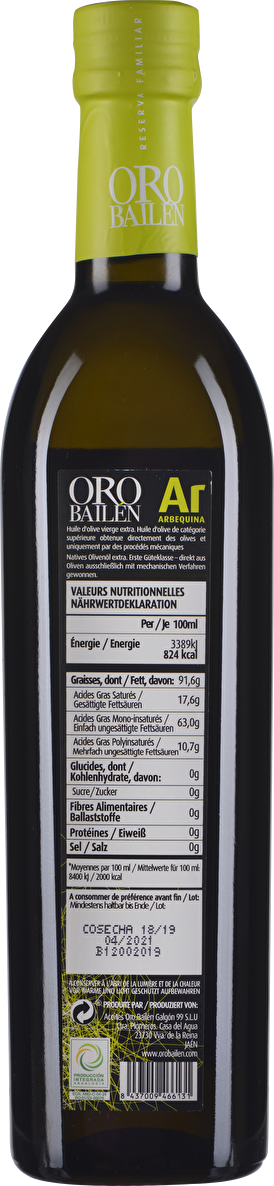 Oro Bailén Arbequina Natives Olivenöl Extra 0,5 Liter
