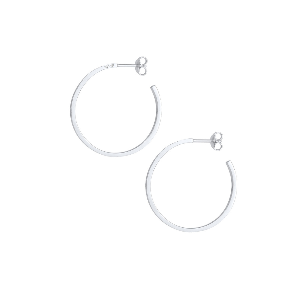 Elli Elli Boucles d'Oreilles Femmes Créoles Basique Texturée Martelé en Argent Sterlin Boucles d'oreilles