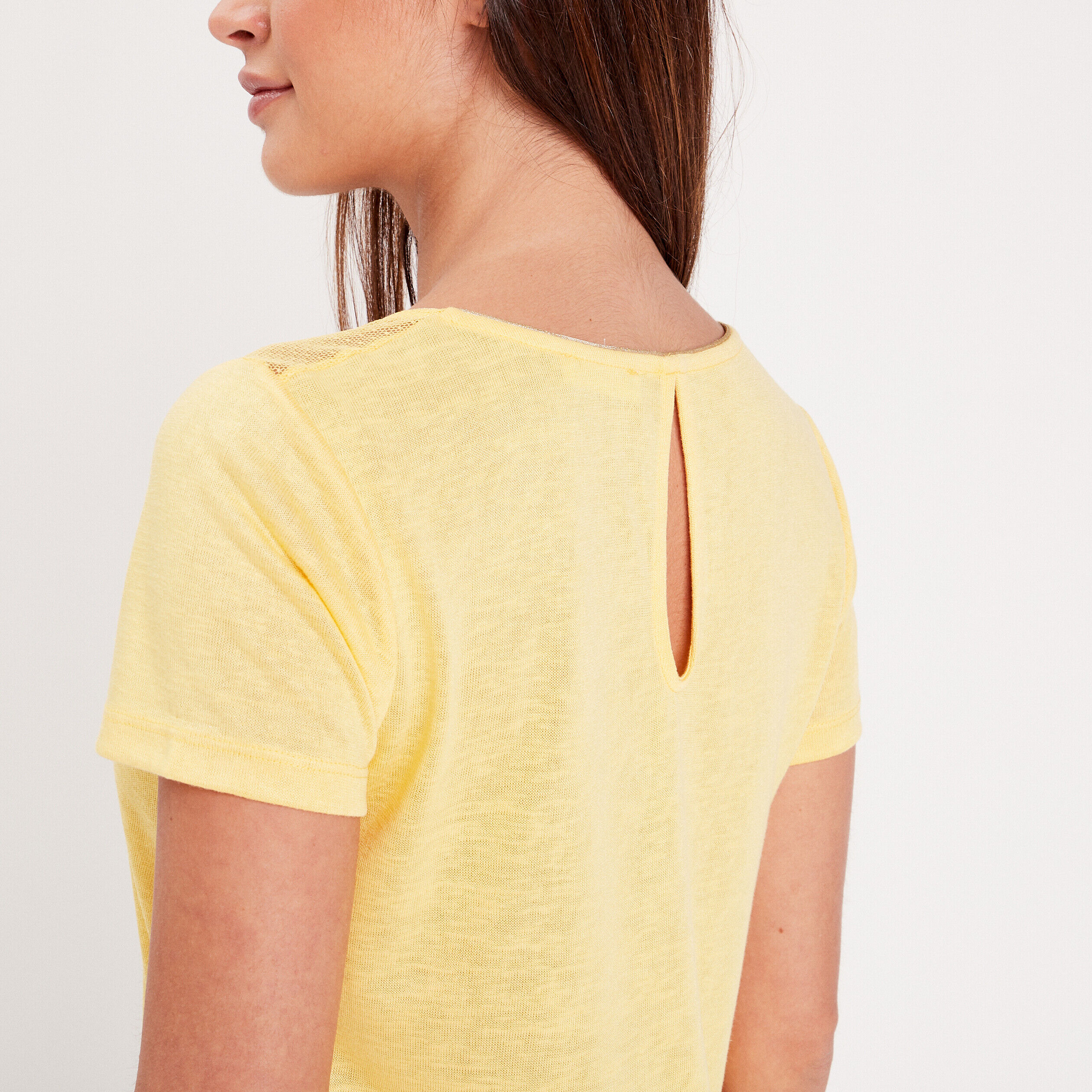 T-shirt manches courtes jaune pastel femme | Cache Cache