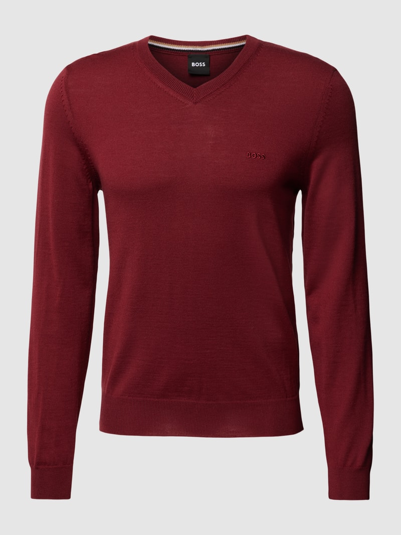Strickpullover mit geripptem V-Ausschnitt Modell 'Baram' in bordeaux rot