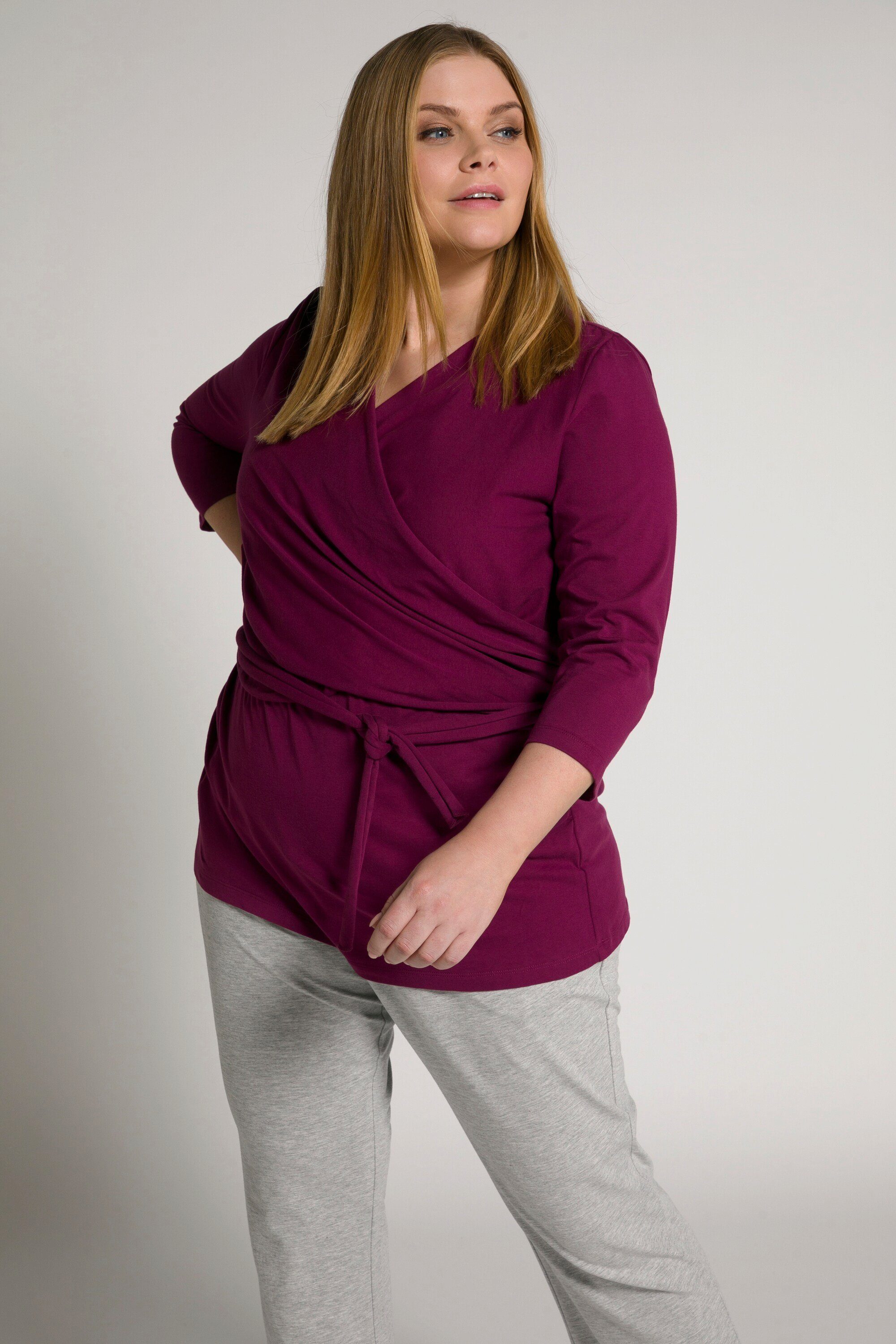 Ulla Popken Longsleeve Bellieva-Wickelshirt Skin to Skin Rundhals GOTS