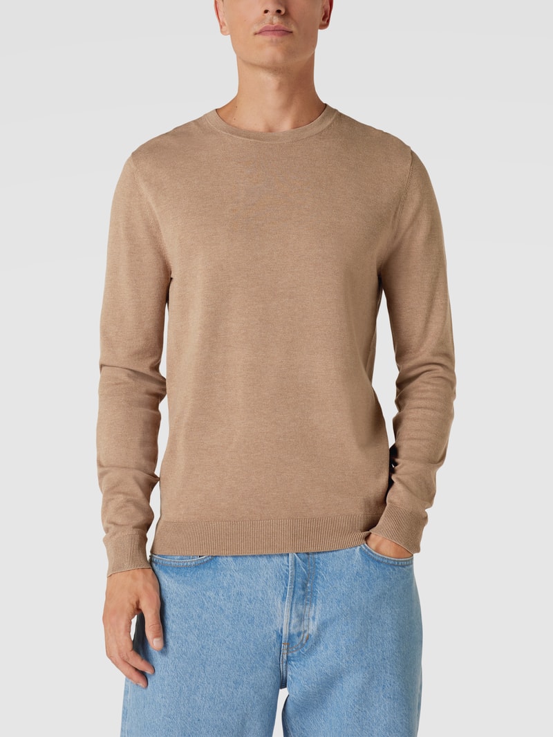 Pullover mit geripptem Rundhalsausschnitt in sand meliert