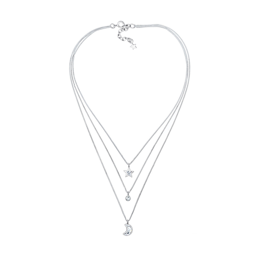 Elli Elli Collier Femmes couches look lune étoile avec cristaux en argent sterling 925 collier