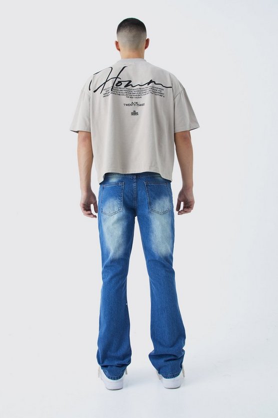 Gebleichte Slim-Fit Schlagjeans mit Rissen