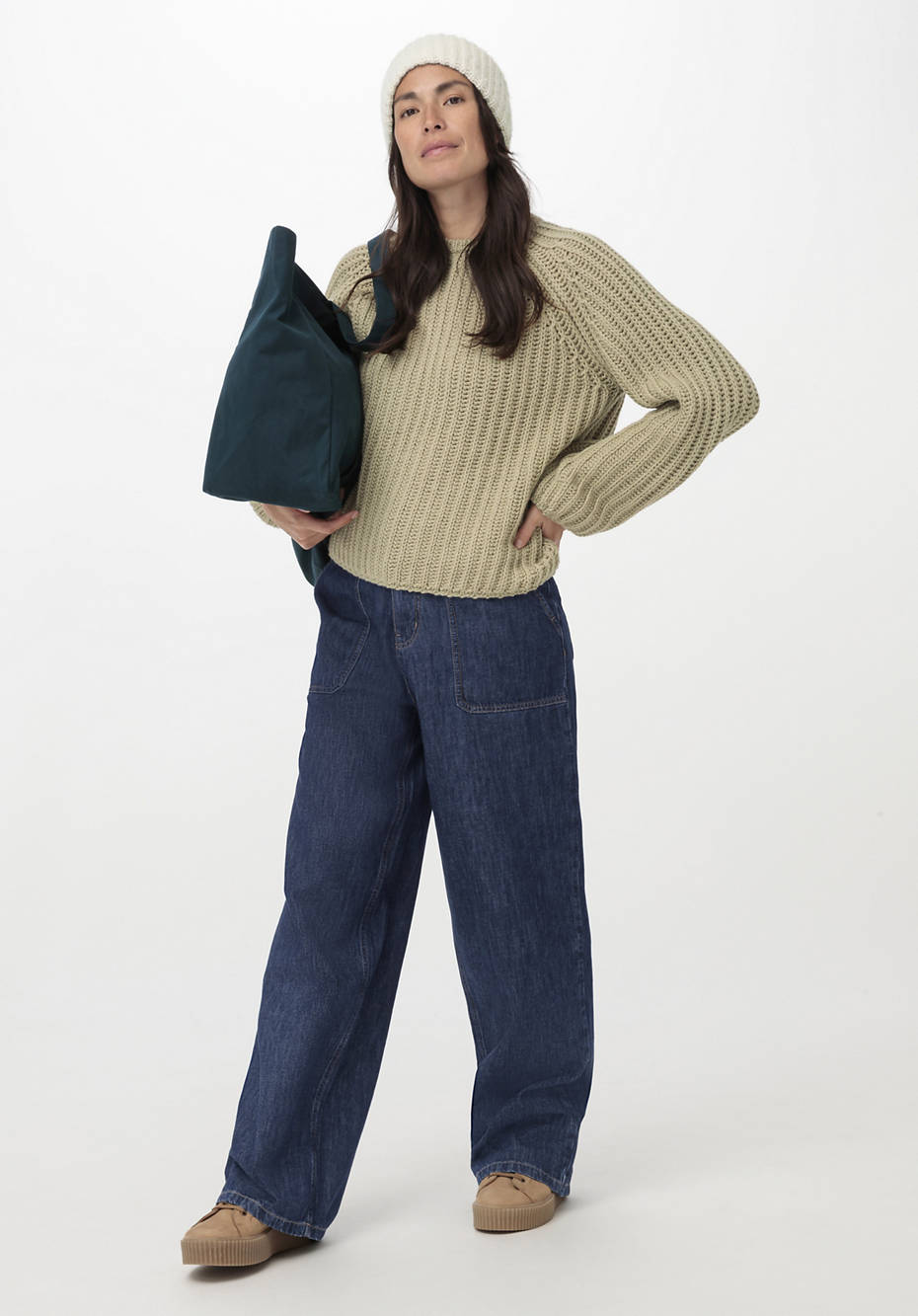 Raglan-Pullover aus Bio-Baumwolle und Bio-Merinowolle