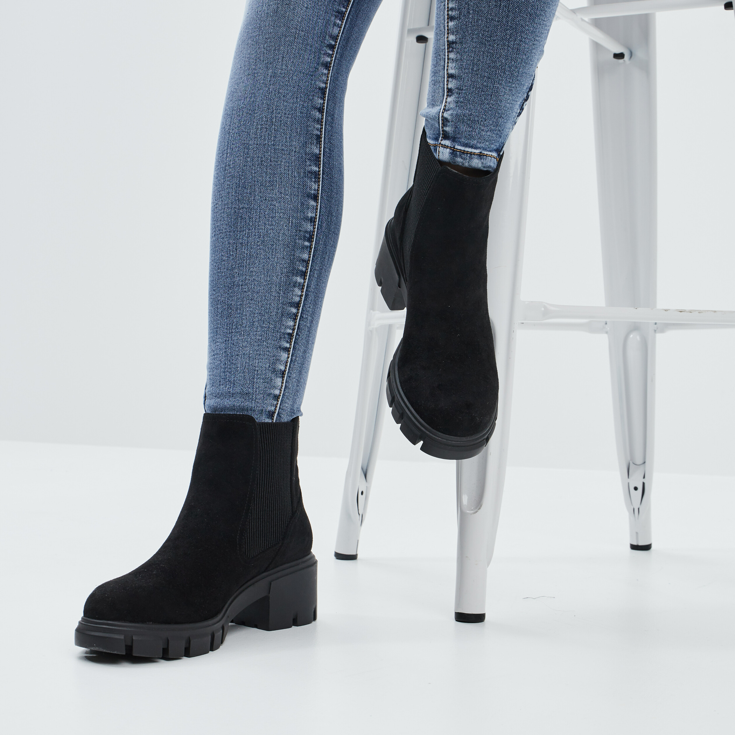 Bottines chelsea crantées noir femme | La Halle