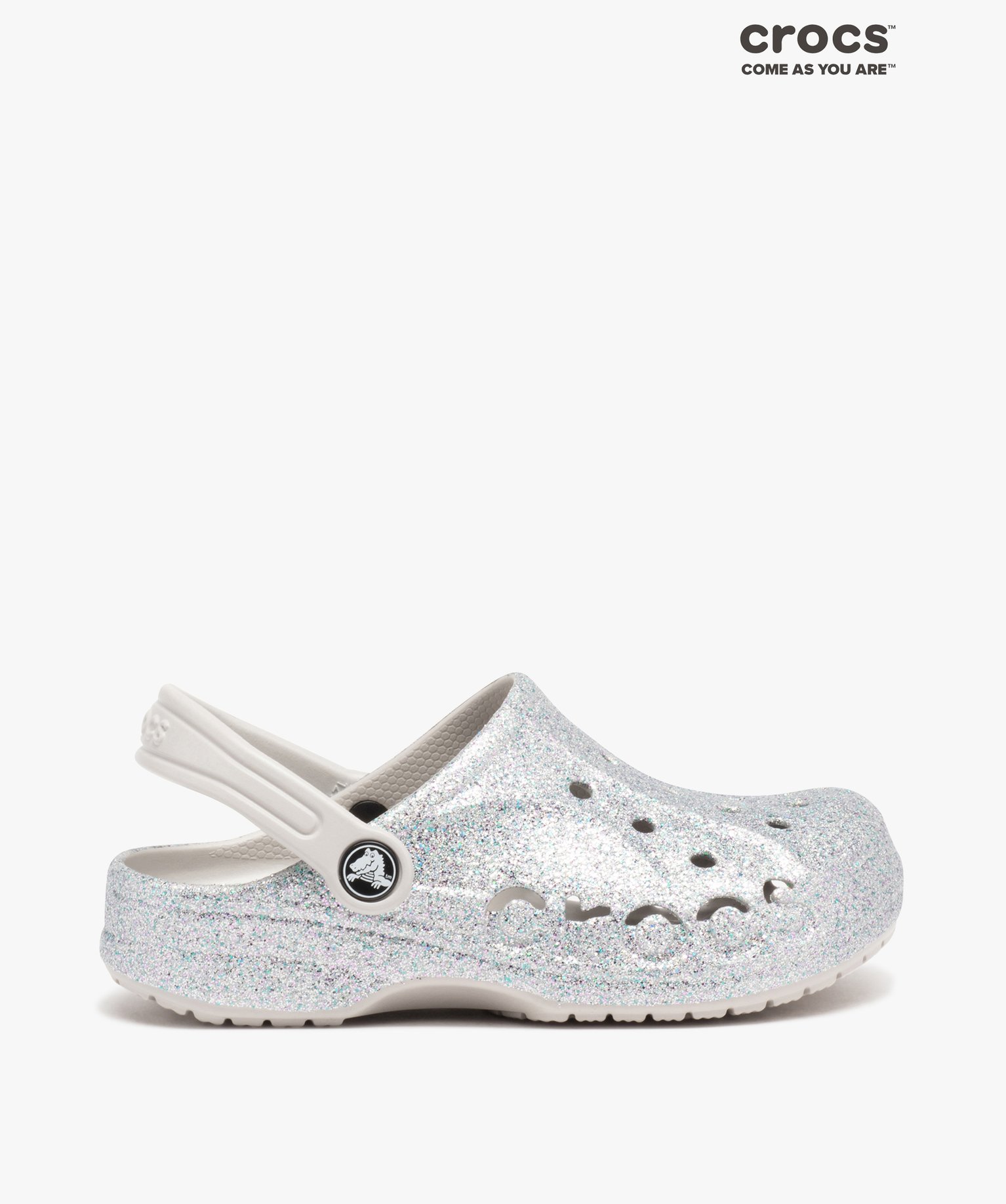 Sabots souples fille dessus perforé à paillettes - Crocs argent | GEMO