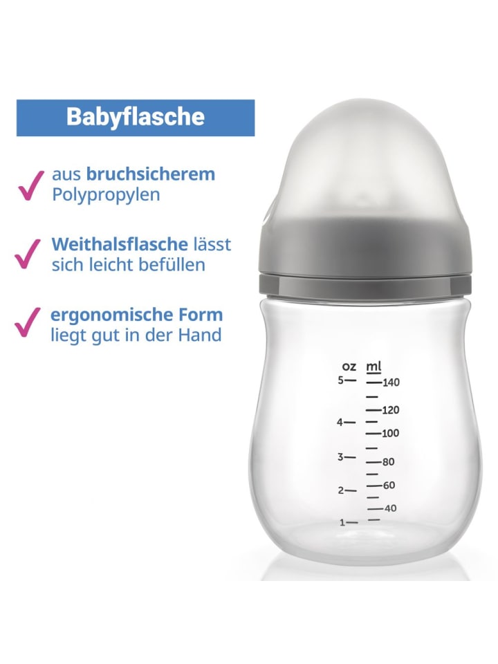 MiaMia PP-Flasche 2er Pack 140 ml   Silikon-Trinksauger in grau günstig kaufen onesize