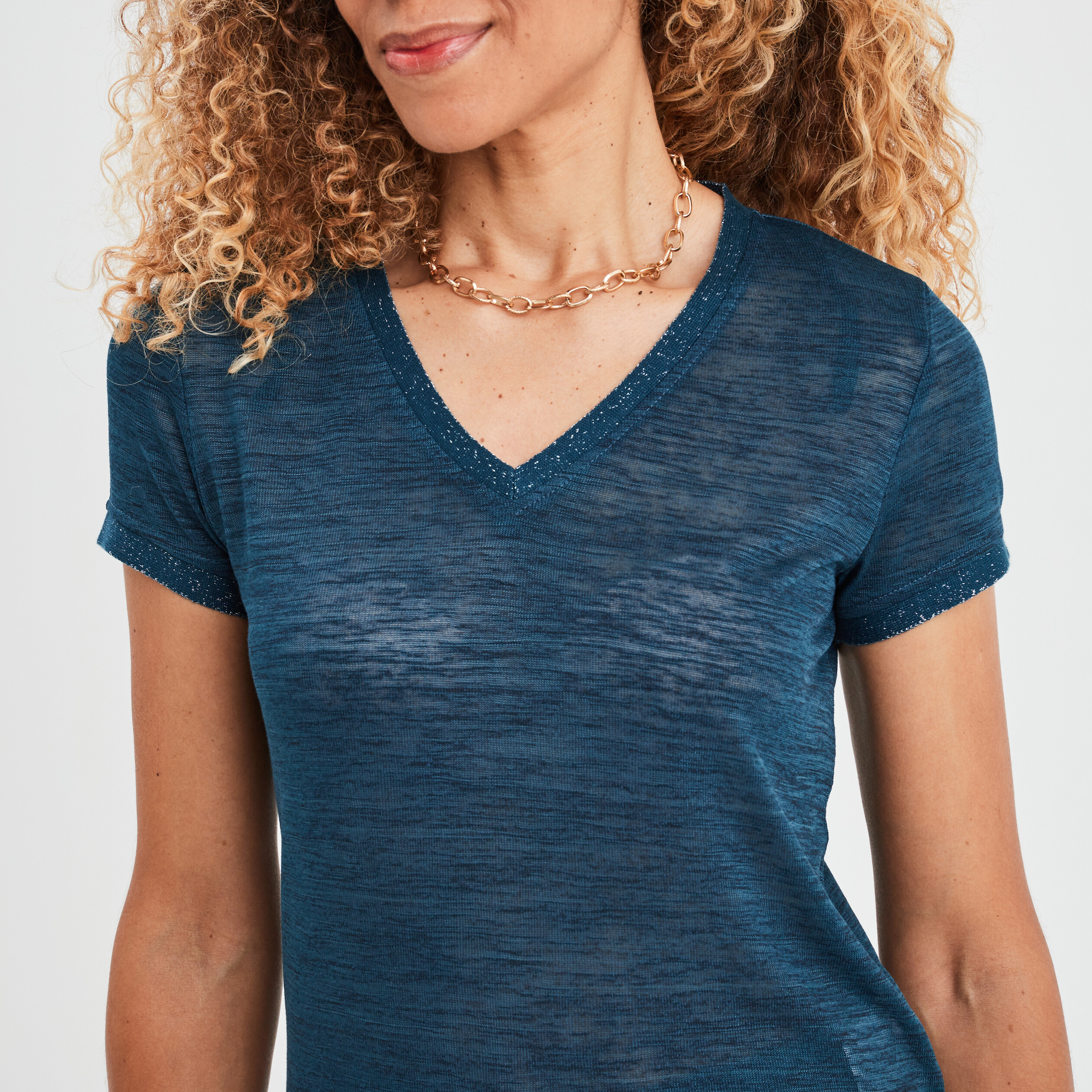 T-shirt bandes métallisées Liberto bleu canard femme | La Halle