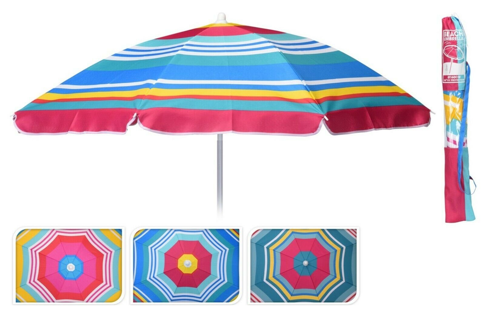 Meinposten Sonnenschirm Ø 140 cm Strandschirm Strand Balkonschirm Schirm bunt gestreift, abknickbar