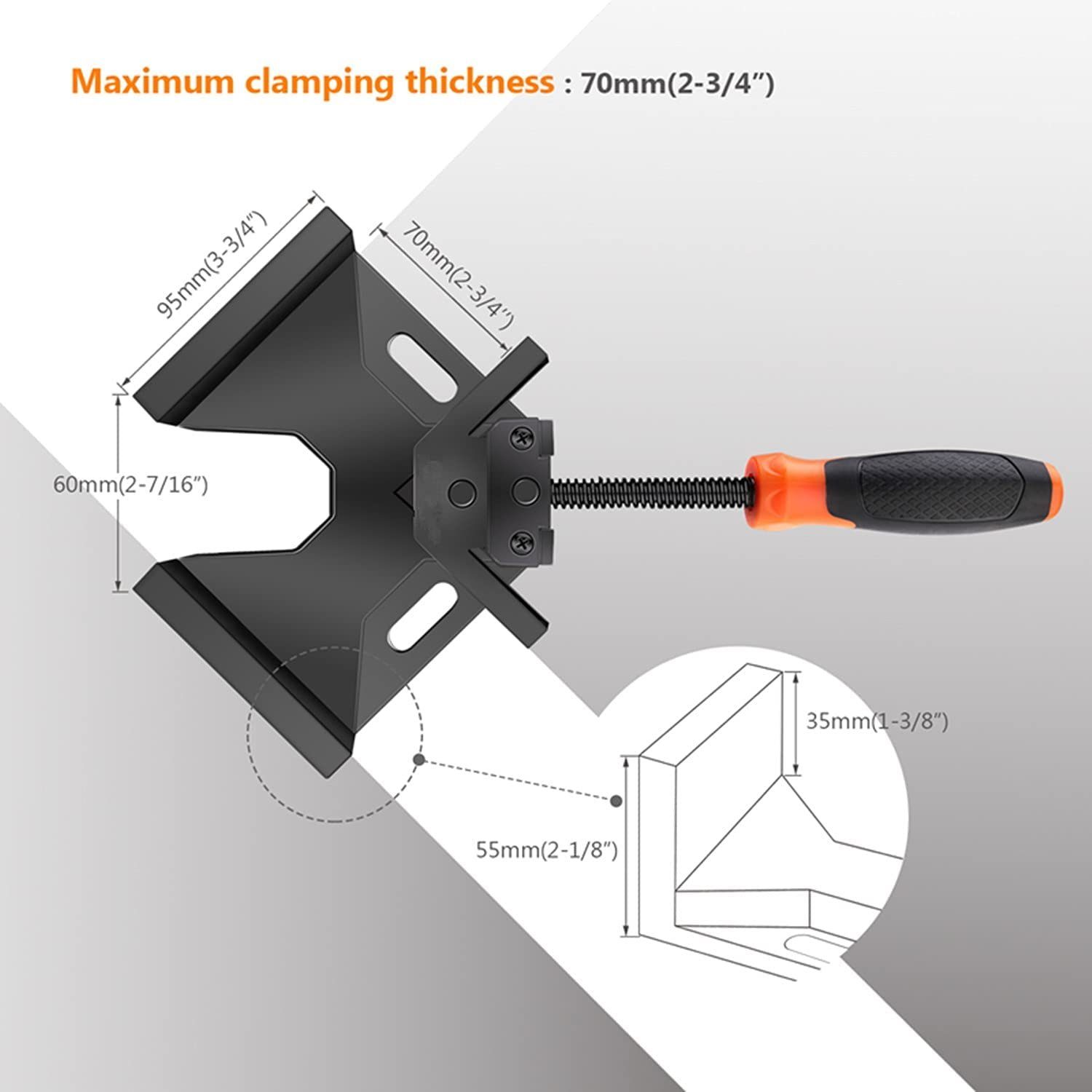 TACKLIFE Klemmen, 90° Winkelspanner Eckspanner mit Griff Gehäuse aus Alu